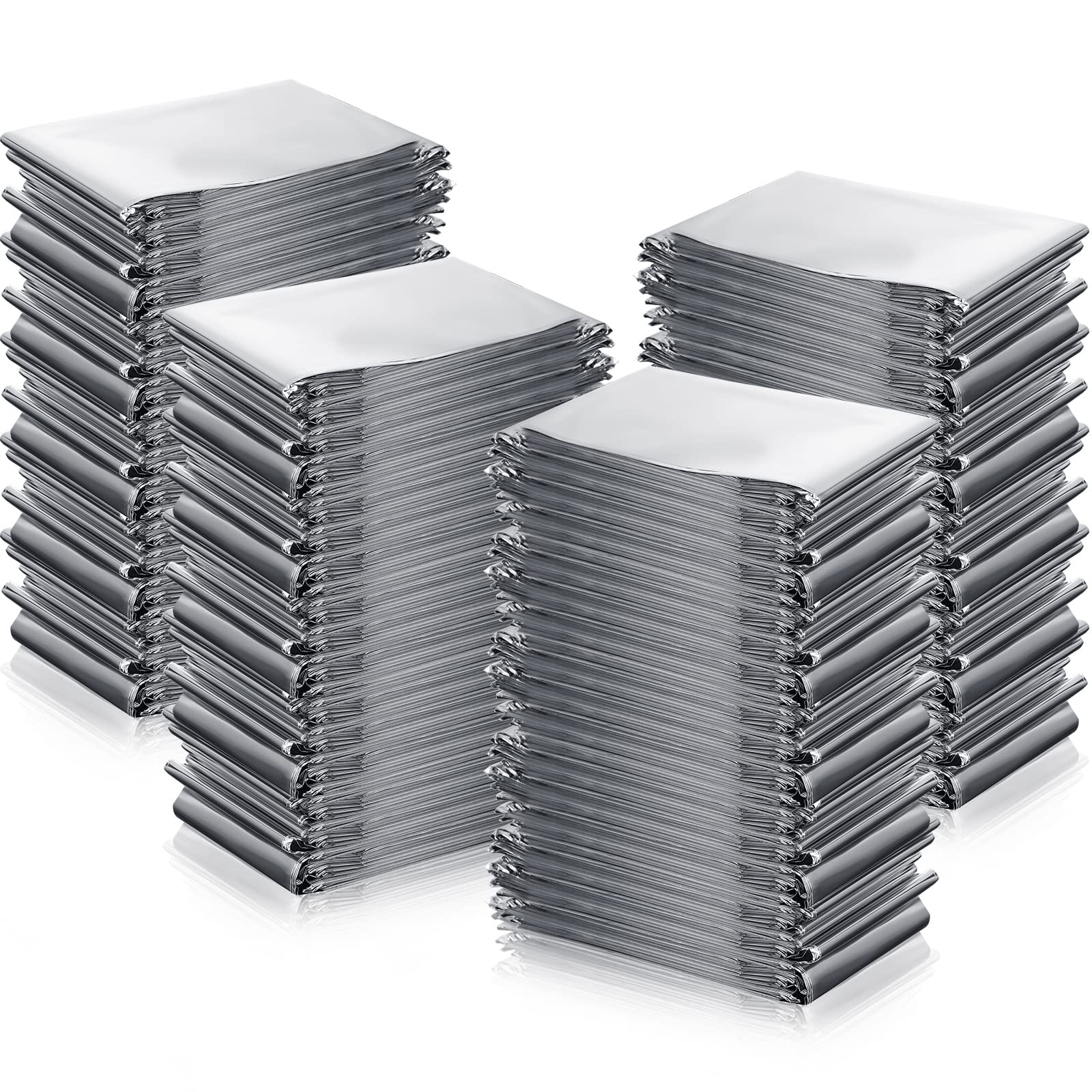 100 Pack Emergency Mylar Thermal Blankets - 2 Sizes (52