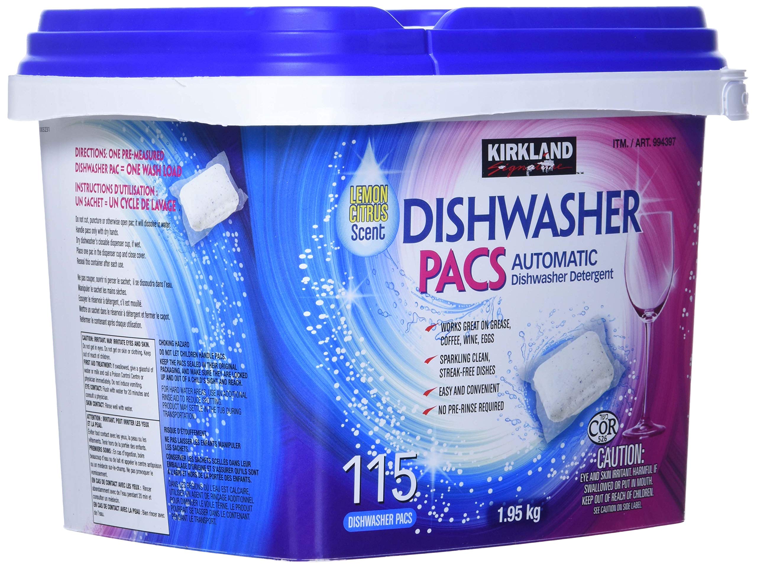 Kirkland Signature Premium Dishwasher Pacs - Streak Free, Easy to Use Automatic Dishwasher Detergent for Sparkling Clean Dishes - Perfect for Daily Use in Homes & Restaurants