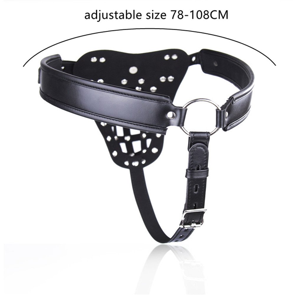 MIUNIKO Men's Leather Chastity Belt with Penis Lock Cage - BDSM Bondage Gear for Adults - Black - Perfect for Dominance Play & Fetish Scenes
