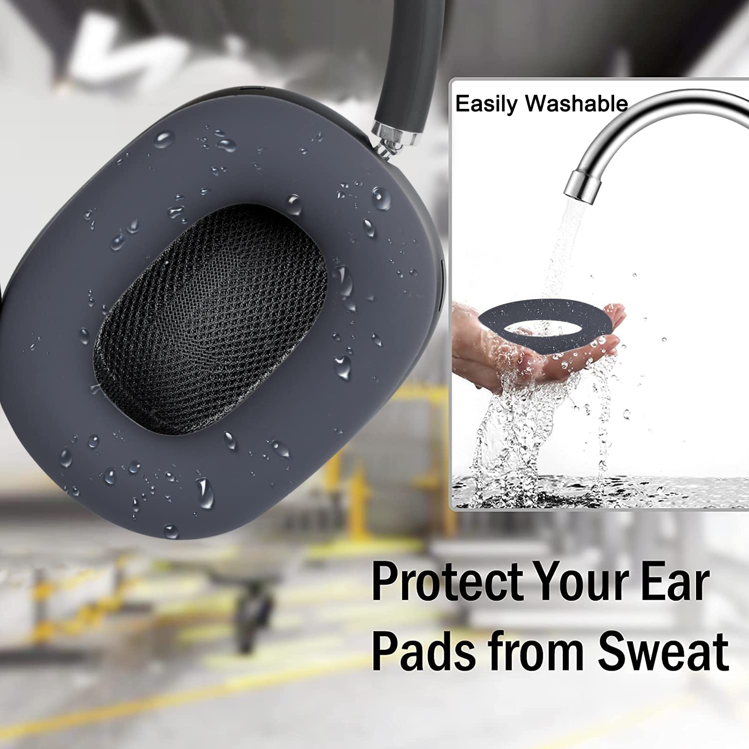 SOULWIT Silicone Ear Pads Cover Protector for AirPods Max Headphones - Sweatproof, Washable, Durable Replacement Cushions (Navy Blue) - Perfect for Workouts, Travel & Daily Use