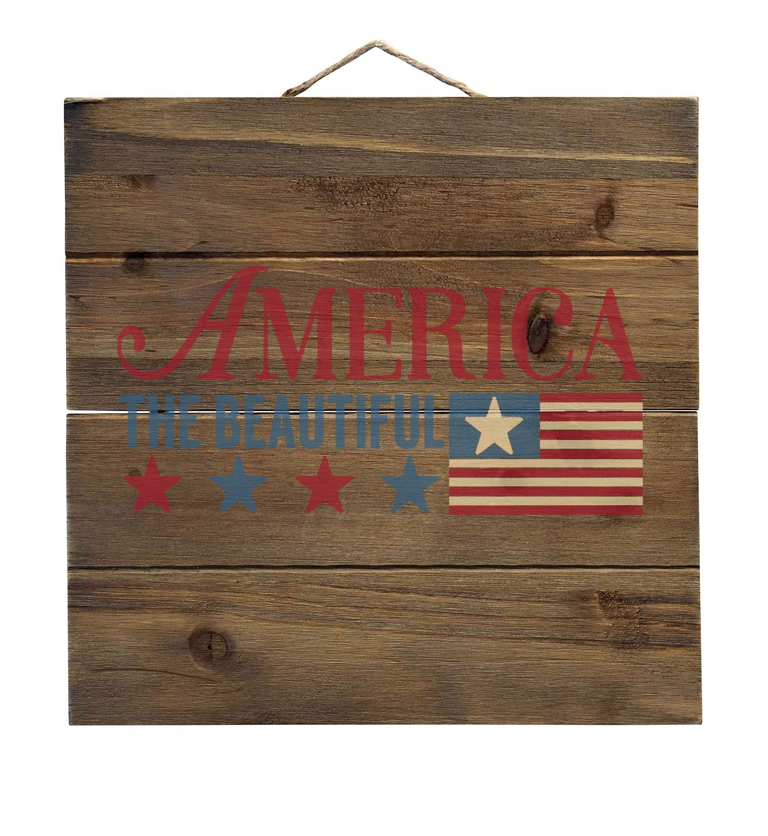 DistinctInk America The Beautiful Flag - Real Wood Wall Art Decor - Faux Pallet Look - Perfect for Home, Office & Patriotic Gift Giving