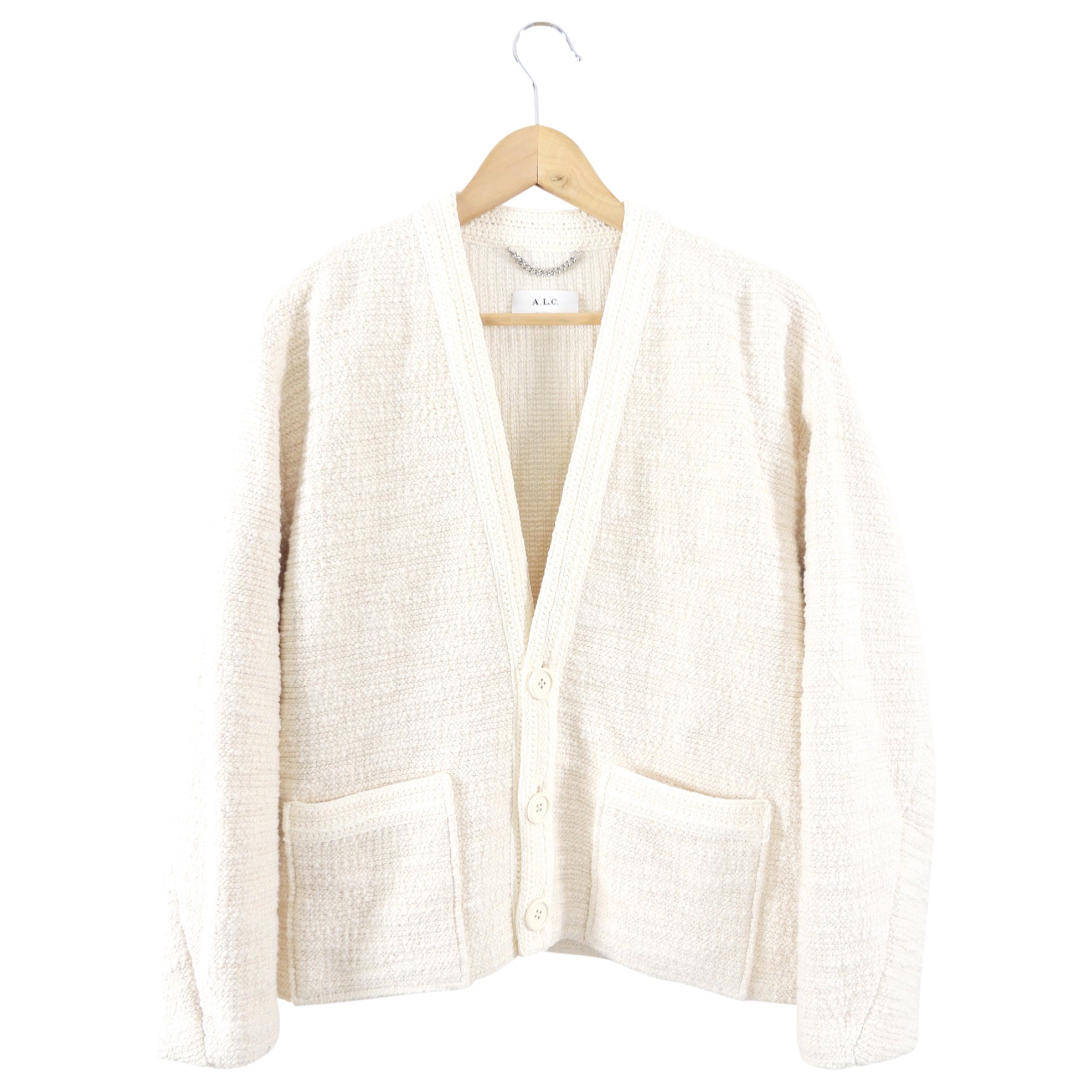 ALC Ivory Boucle Knit Peyton Sweater Jacket for Women - Size M (6/8) | Cozy Cardigan for Fall & Winter | Perfect for Office, Date Night and Casual Outfits