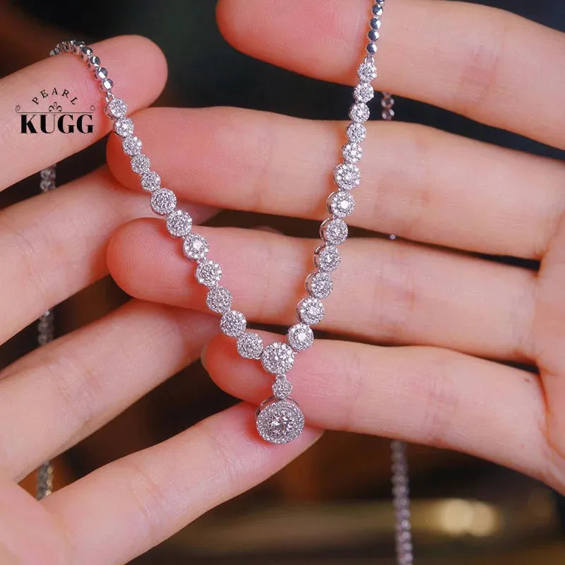 18K White Gold Vintage Diamond Necklace for Women - 1.7 Carat Real Natural Diamond Wedding Jewelry | Elegant Bridal Gift, Anniversary Present & Special Occasion Accessory