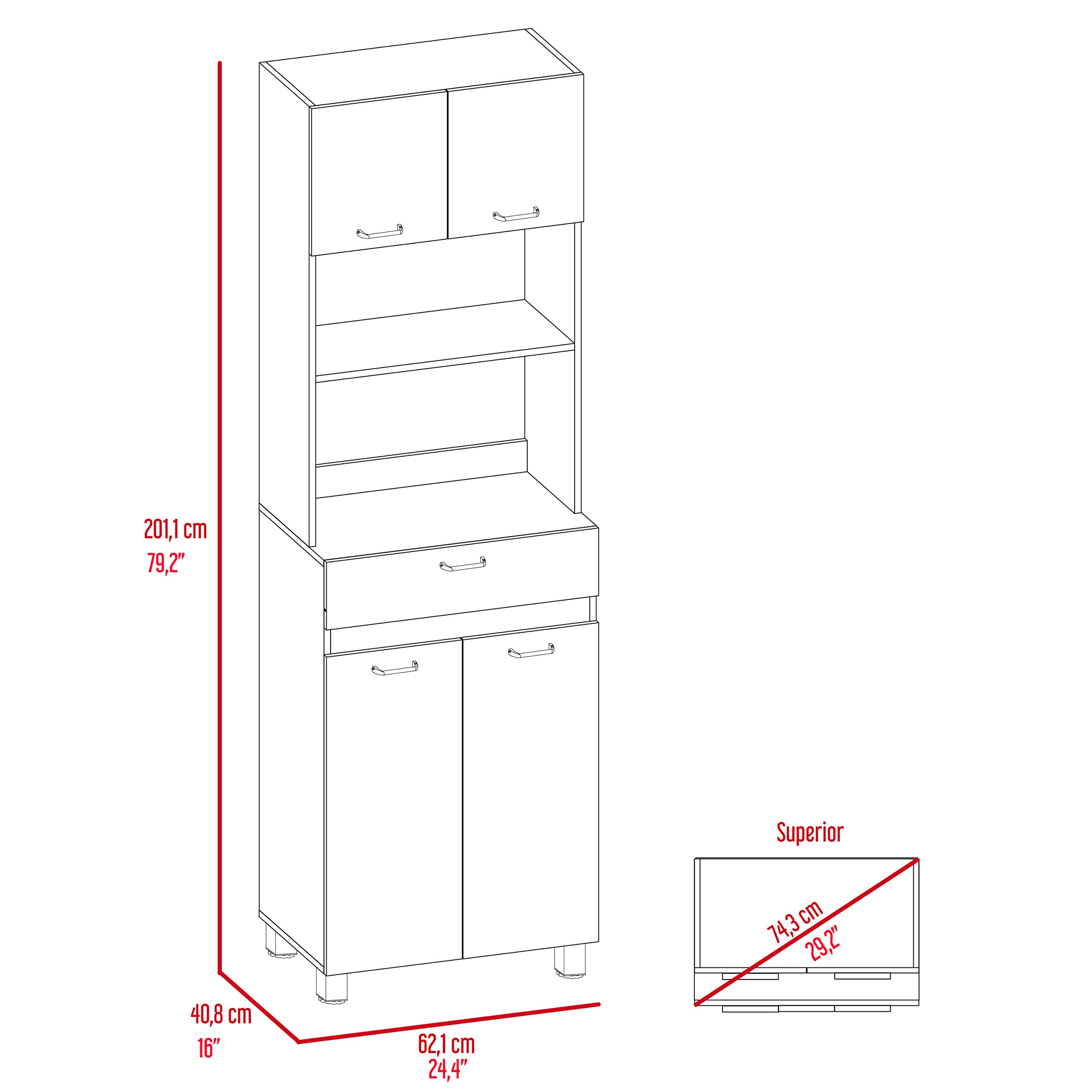 Microwave Cabinet with Drawer - 2 Double Doors & 4 Adjustable Shelves - Smokey Oak/White Finish - Perfect for Kitchen Storage & Organization