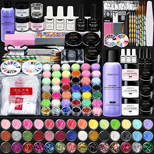 Morovan Professional Acrylic Nail Kit Set with Glitter Powder & Nail Brush - Complete Starter Kit for Beginners | DIY Nail Art, Extensions & Salon-Quality Manicures at Home