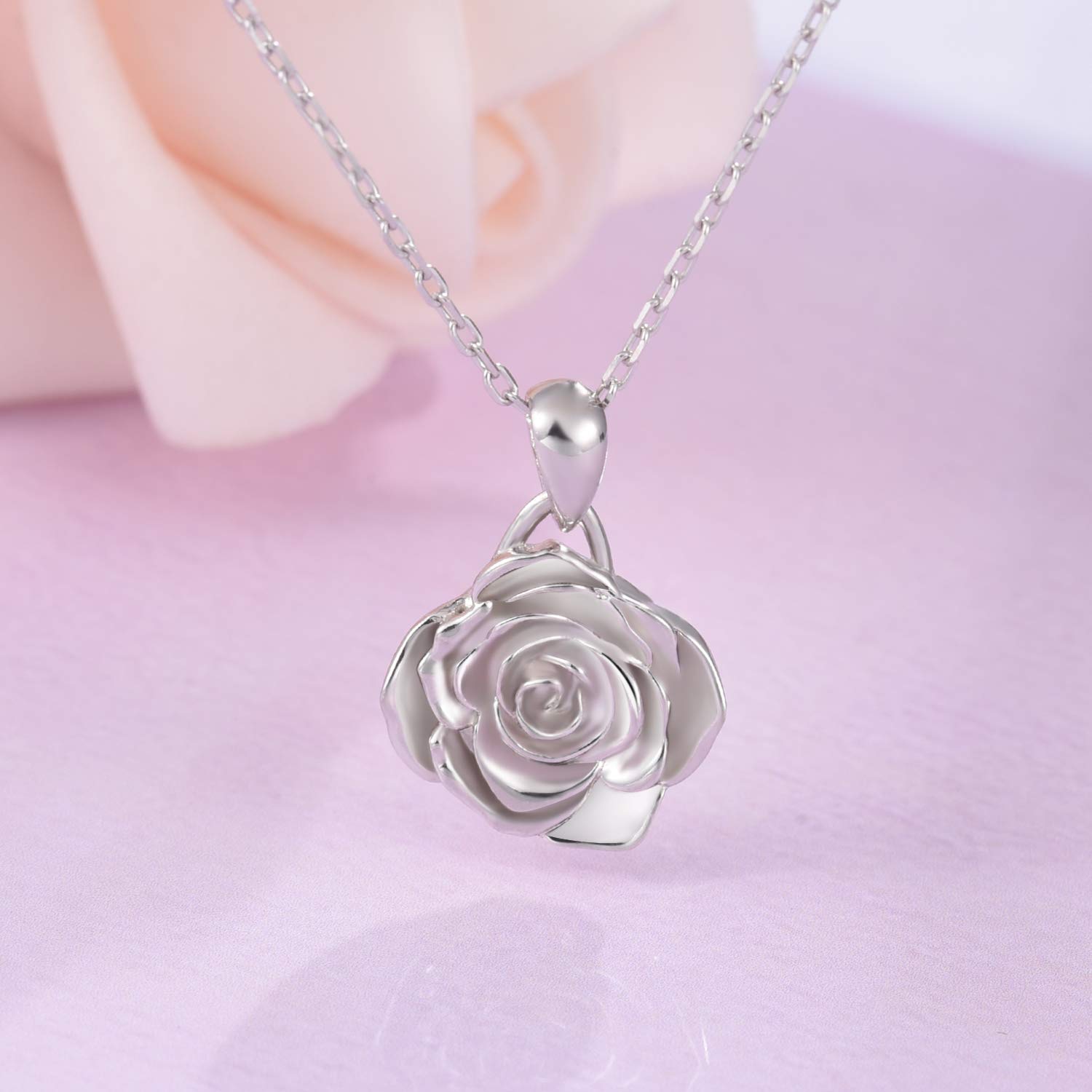 BEILIN 925 Sterling Silver Rose Flower Pendant Necklace for Women - Elegant Rose Jewelry Gift for Anniversary, Valentine's Day & Special Occasions