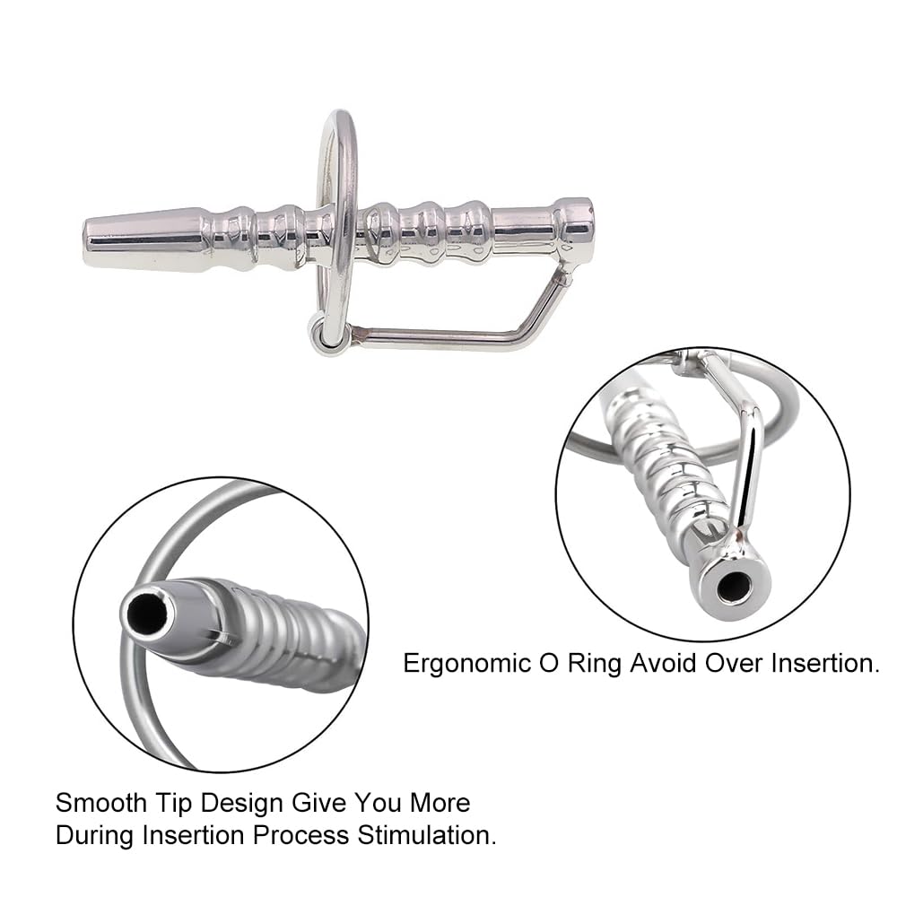 Premium Hollow Stainless Steel Urethral Sounds Penis Plug with Cock Ring - 2.83 Inch Urethral Dilator for Men | Enhance Pleasure & Stretching During Intimate Play & BDSM Scenes