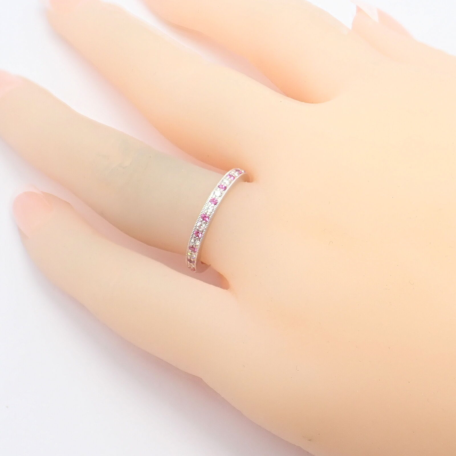 Tiffany & Co Platinum Diamond Pink Sapphire Milgrain 2.5mm Wedding Band Ring Size 5.75 - Perfect for Engagement, Anniversary & Special Occasion Gifts