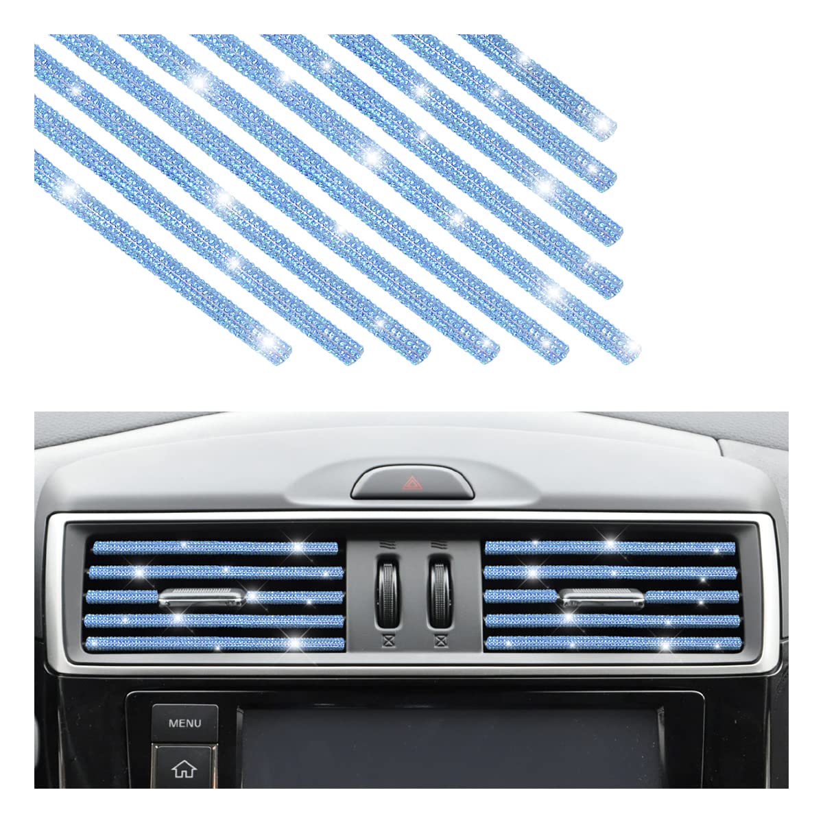 10 PCS Rhinestone Car Air Vent Trim - Bling AC Vent Outlet Decoration Strip, Universal Bendable Interior Accessories for Most Vehicles (Blue) | Upgrade Your Car Interior Style & Add Sparkle to Your Ride