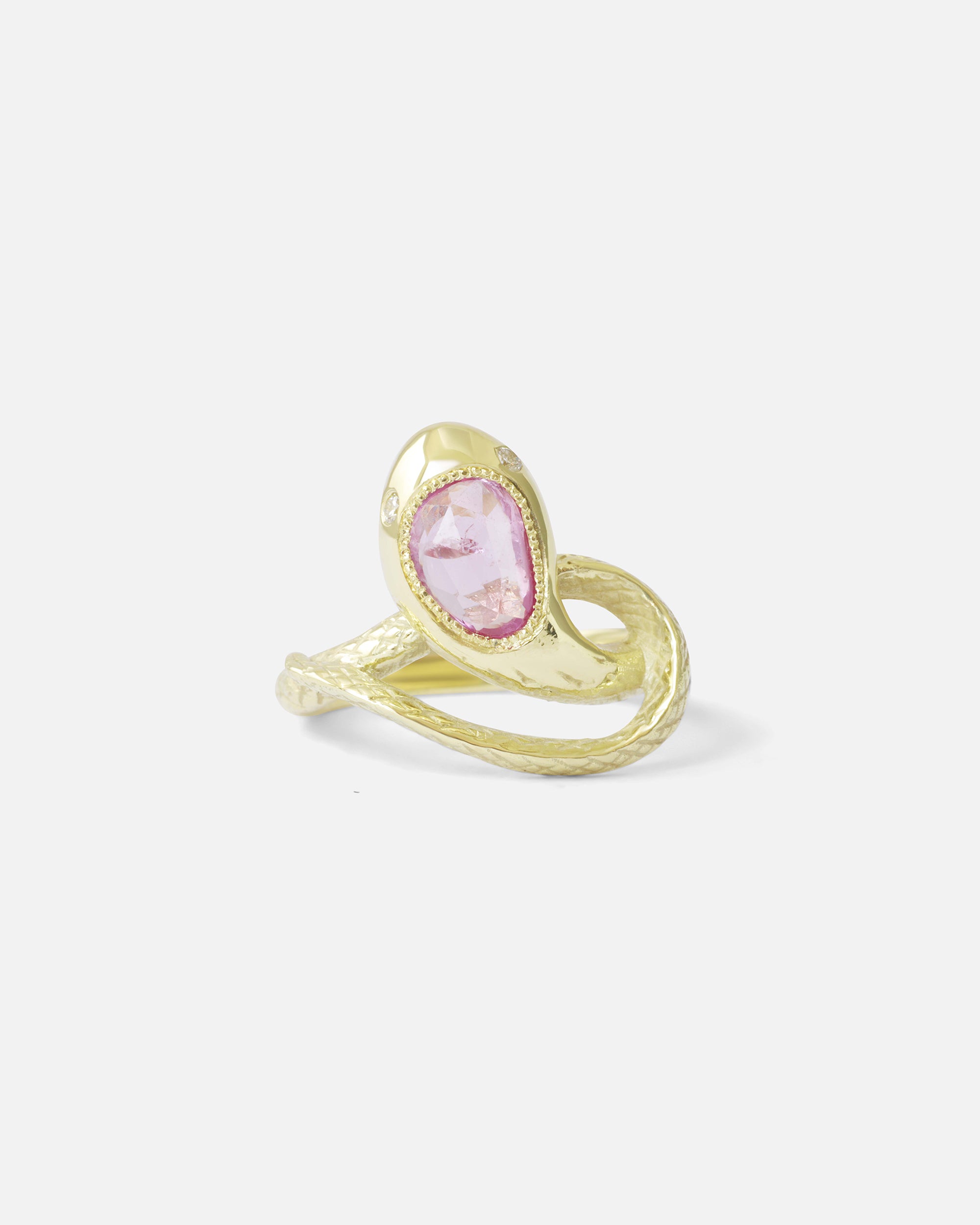 Rose Ophidia Ring - 14K Gold Plated Rose Cut Pink Sapphire Jewelry for Women, Elegant Gift for Anniversary, Valentine's Day & Special Occasions