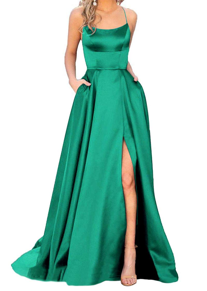 Elegant Women's Sexy Spaghetti Strap Slit Formal Long Bridesmaid Maxi Party Evening Dress with Pockets PM113 - Perfect for Weddings, Prom, Cocktail Parties & Special Occasions