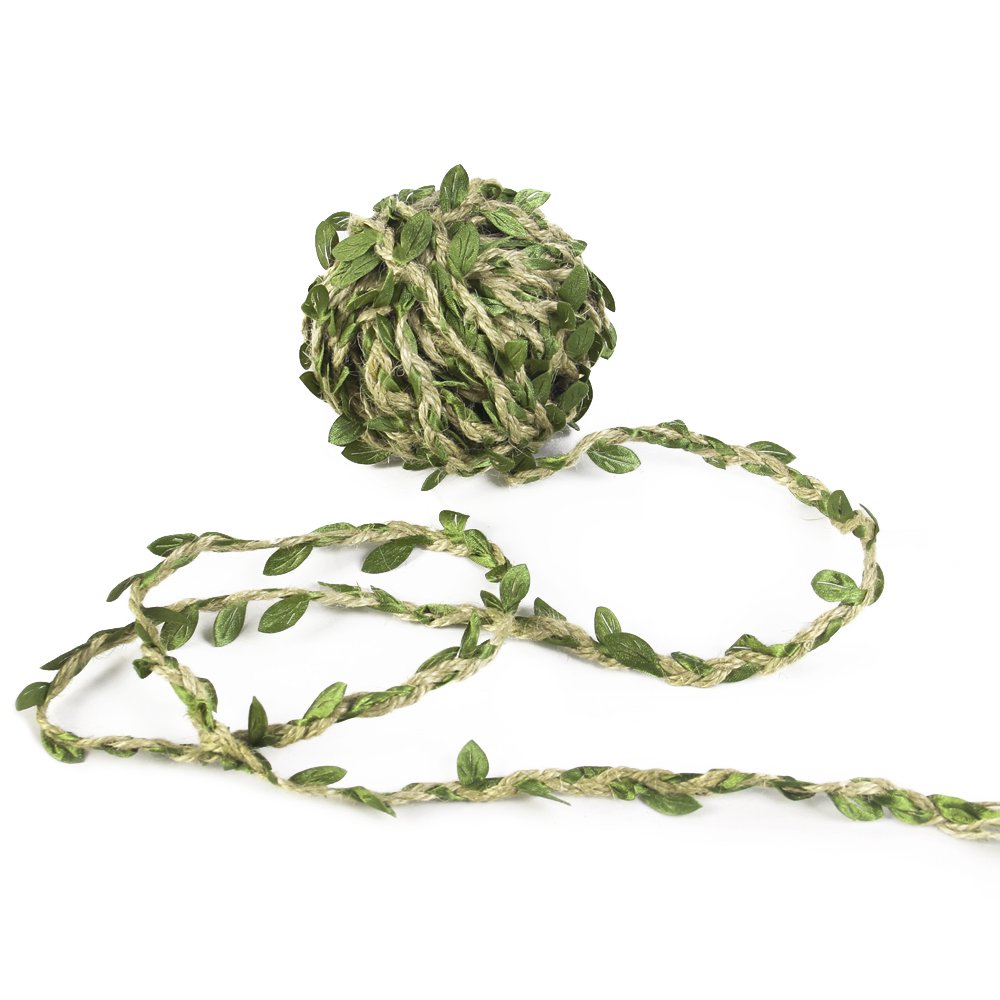 Natural Hemp Jute Twine Burlap Leaves Leaf Trim Ribbon - 30 Feet 10 Yards for DIY Craft Decoration, Gift Wrapping, and Wedding Party Decor