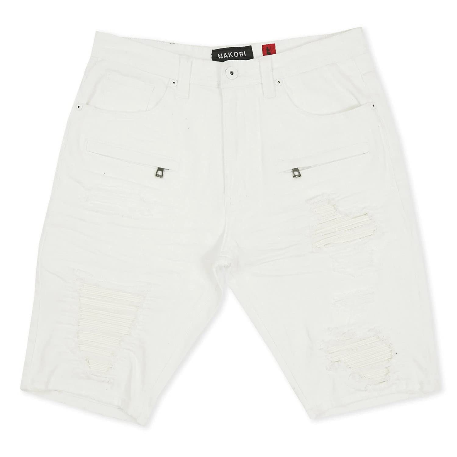 Makobi White Galveston Biker Shredded Shorts - Stylish Distressed Denim Shorts for Women | Perfect for Motorcycle Riding, Concerts & Summer Outfits