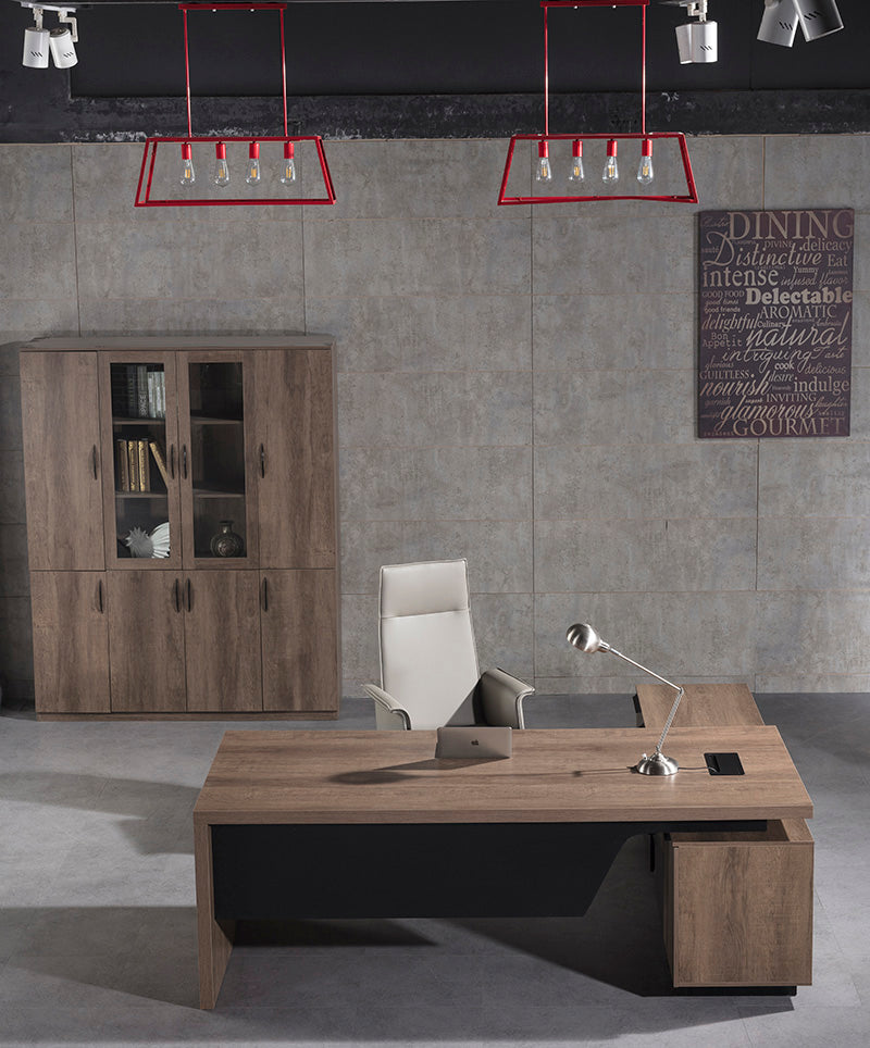 BALDER Executive Desk with Left Return 1.8M-2.0M - Warm Oak & Black Finish - Premium Office Furniture for Home & Business Workspaces