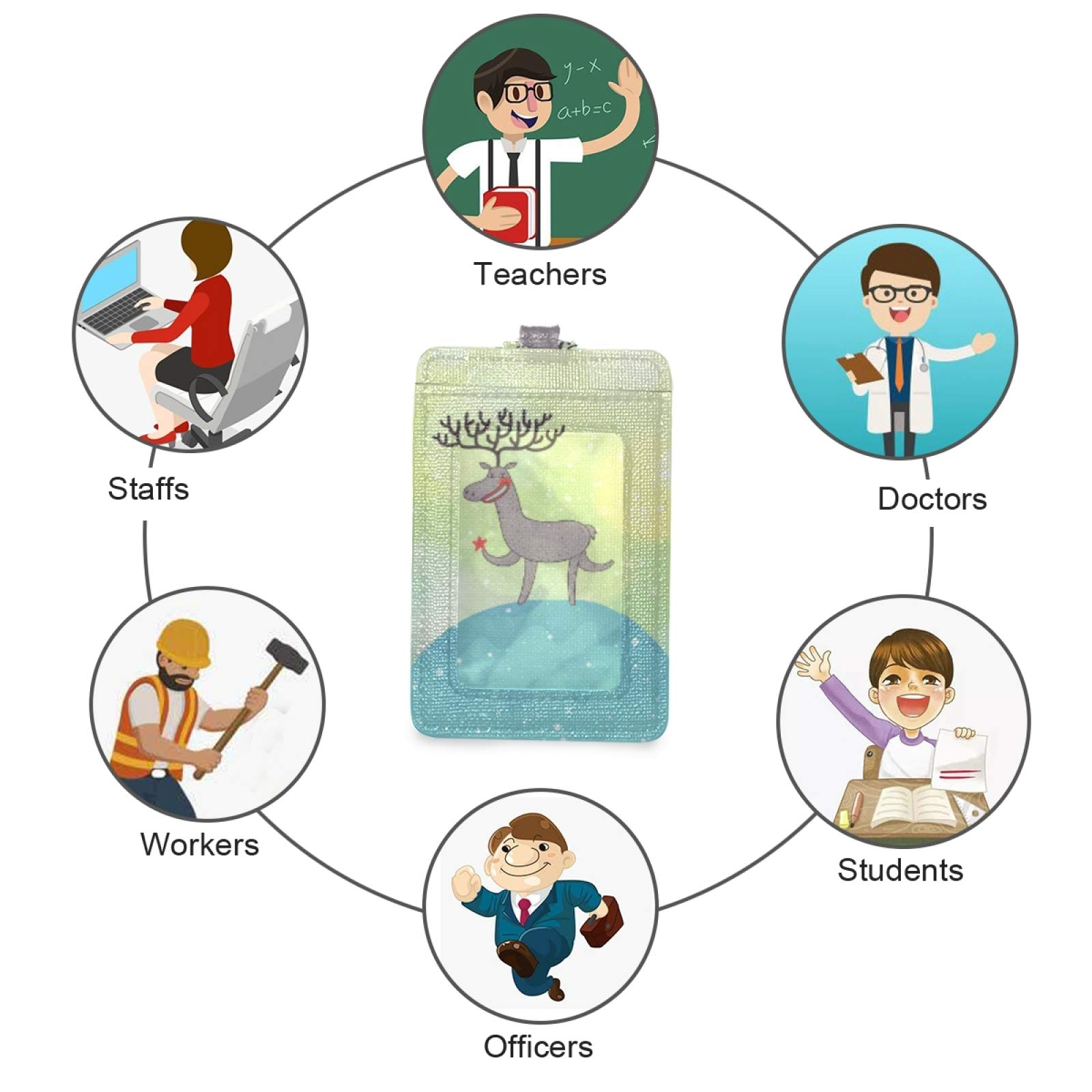 Deer ID Badge Holder with Lanyard - Vertical Leather Name Tag for Office & School Staff