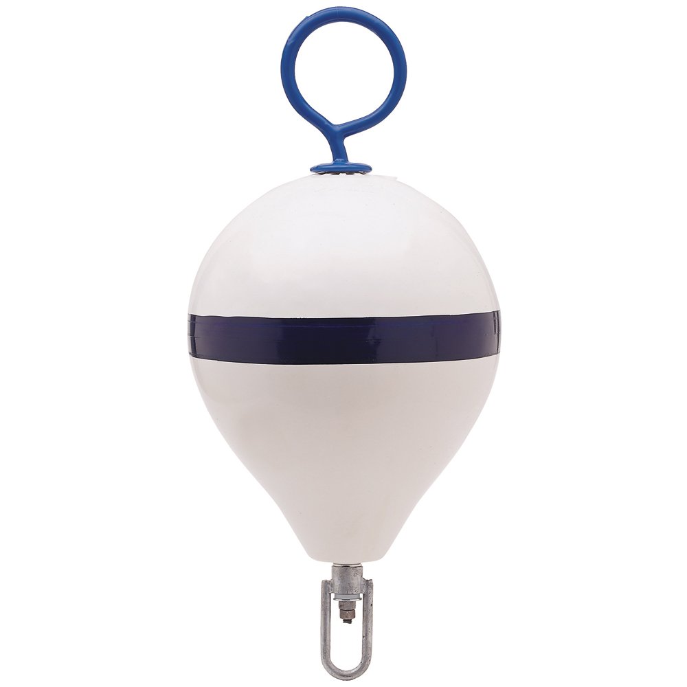 Polyform Mooring Buoy with Iron Ring - 17 Inch White & Blue Stripe Boat Buoy for Marine Docking, Anchoring & Mooring | Heavy Duty Floating Buoy for Boats, Docks & Watercraft Safety