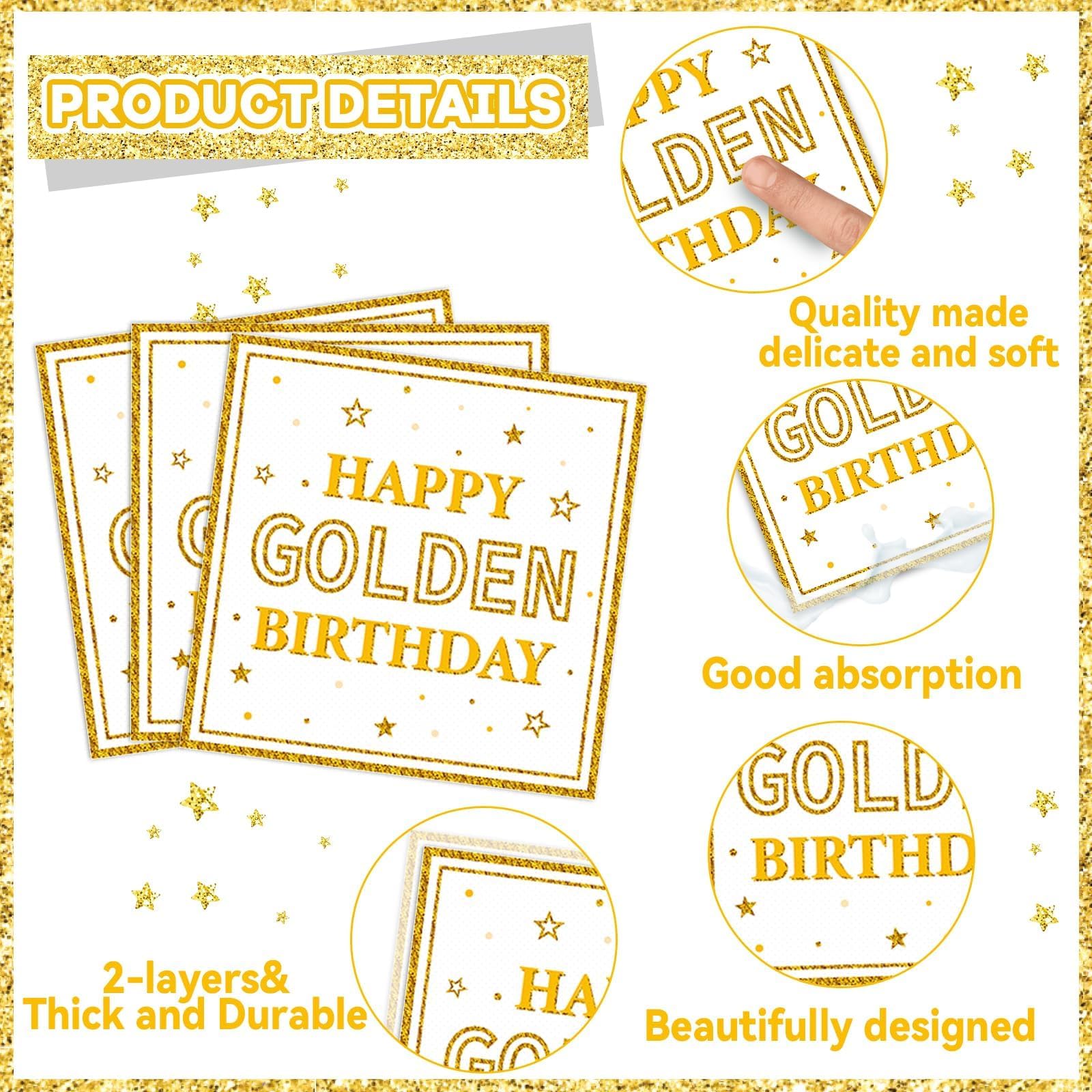 96Pcs White & Gold Glitter Birthday Party Supplies Set - Includes Paper Plates, Napkins & Dessert Tableware for Women & Men - Perfect for Golden Birthday Celebrations, Anniversaries & Special Events (Serves 24)