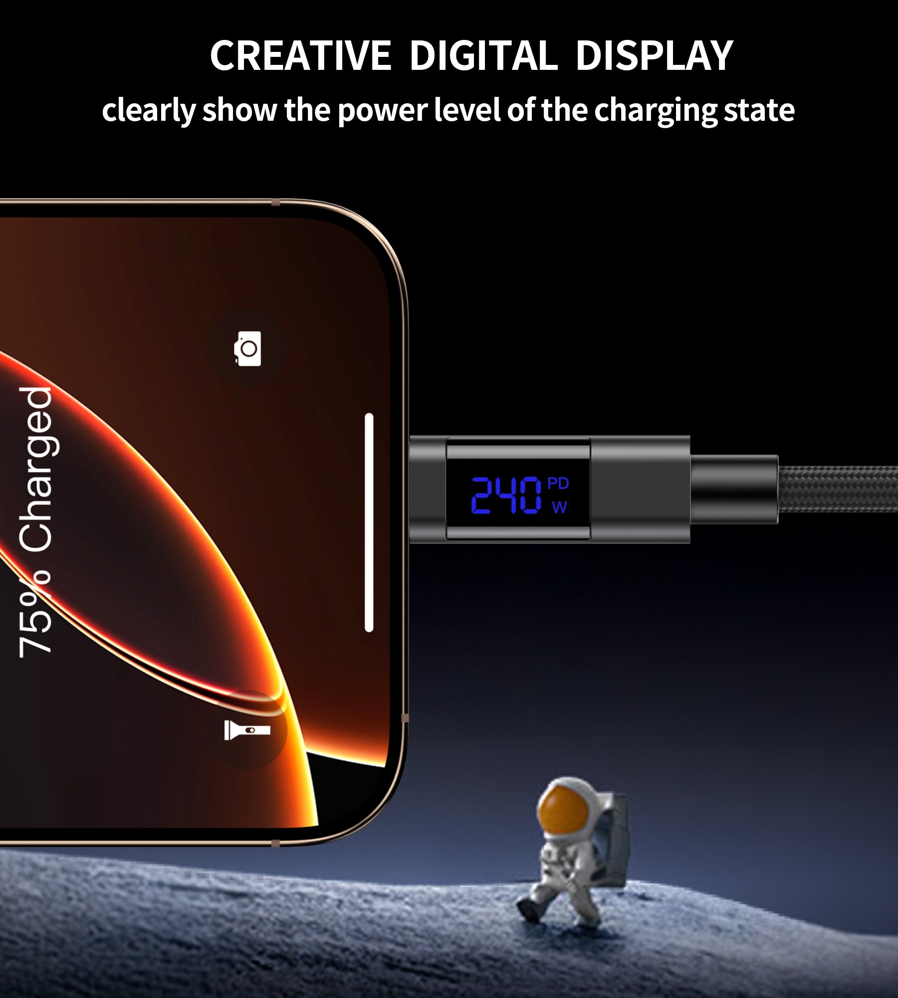 Choetech XCC 1061 240W USB C Fast Charging Cable with Digital Display - Magnetic Power Delivery for MacBook Pro/Air, Gaming Laptops - Perfect for Home, Office & Travel Charging