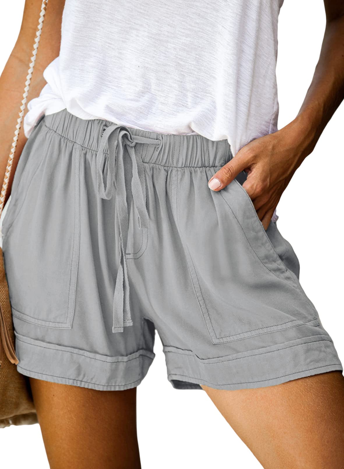 Dokotoo Women's Comfortable Stretchy Drawstring Shorts with Pockets - Soft Casual Elastic Waist Yoga Running Lounge Shorts for Travel, Workout, and Home Relaxation