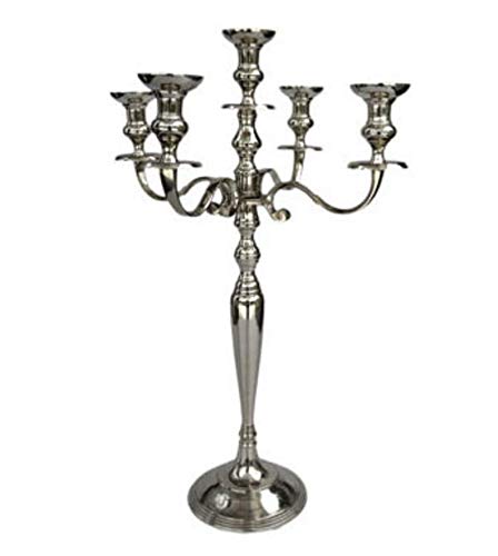 Handcrafted Silver Plated 5-Candle Candelabra with 4 Elegant Arms - 25 Inch Tall - Perfect for Wedding Centerpieces, Dining Table Decor & Romantic Ambiance