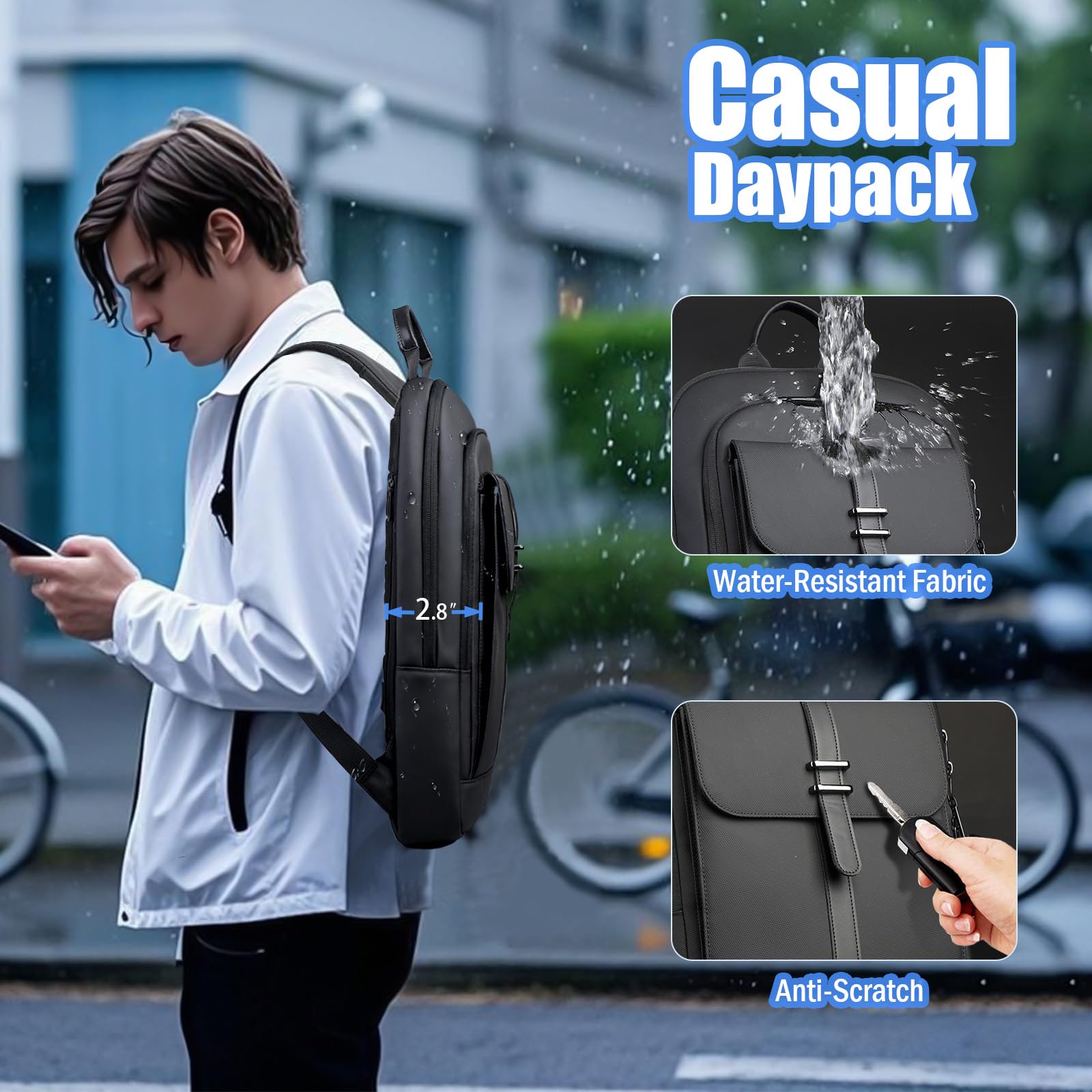HK Slim Laptop Backpack for Men & Women - Anti-Theft 15.6 Inch Water Resistant Business Backpack - Lightweight Computer Backpack for College, Work, Commuting & Travel - Perfect for Office Professionals & Students