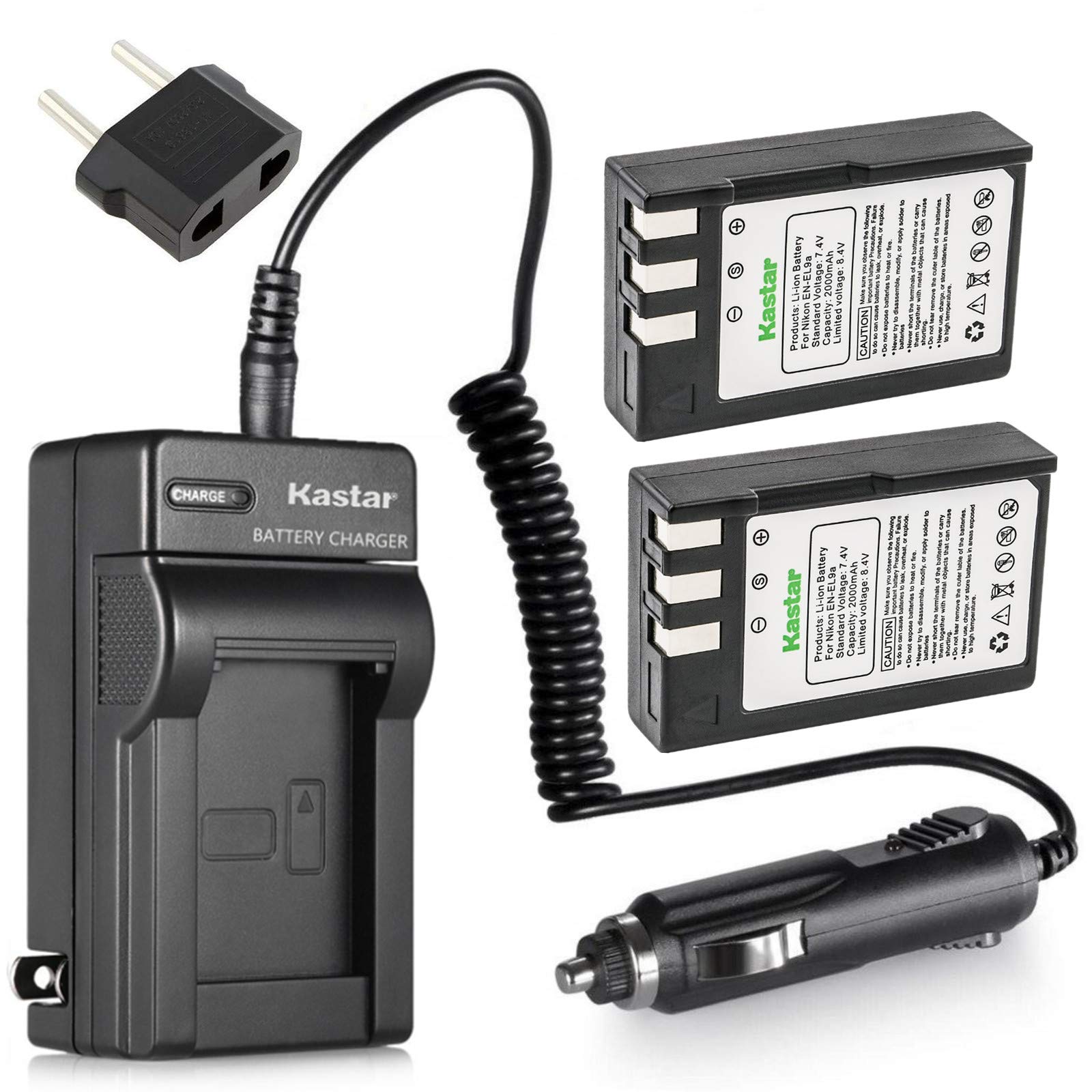 Kastar 2-Pack EN-EL9/EN-EL9a Replacement Battery with MH-23 Charger Kit - Compatible with Nikon D3000, D5000, D40, D60, D40X DSLR Cameras - Perfect for Travel Photography & Extended Shooting Sessions