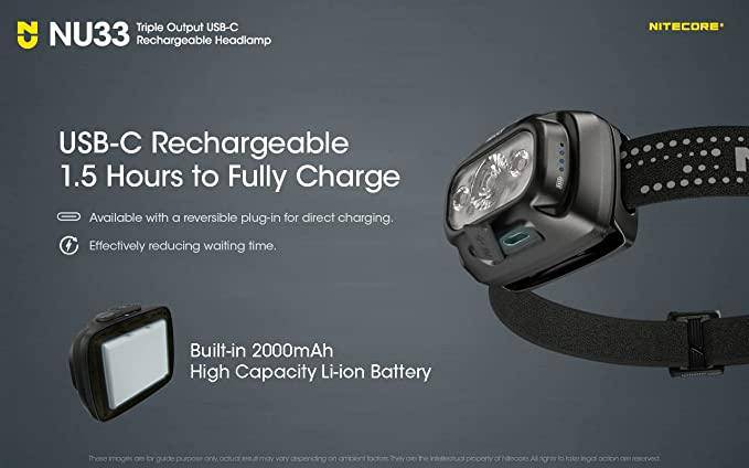 Nitecore NU33 Rechargeable Headlamp 700 Lumen USB-C Headlight - Perfect for Camping, Hiking, Running & Outdoor Adventures