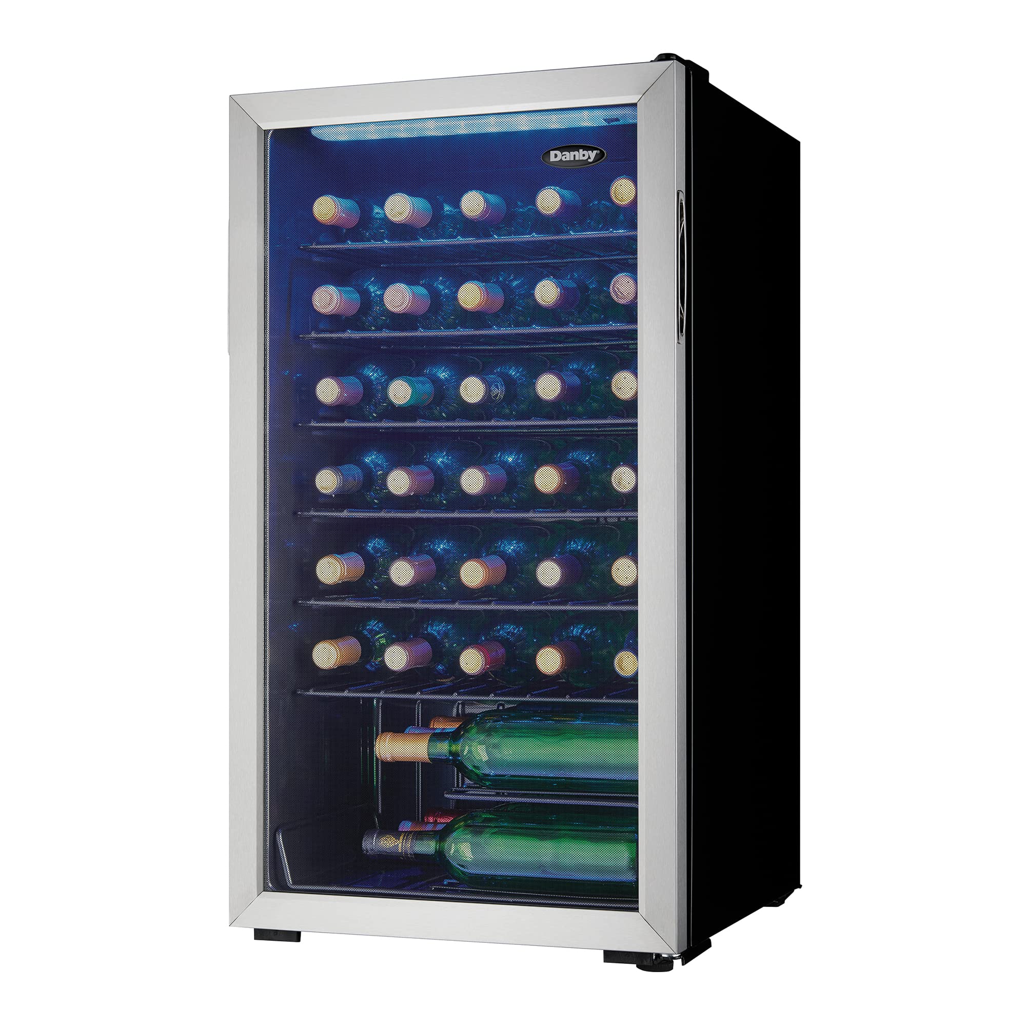 Danby DWC036A1BSSDB-6 3.3 Cu. Ft. Freestanding Wine Cooler - 36 Bottle Capacity Single Zone Refrigerator with Glass Door | Stainless Steel Wine Fridge for Kitchen, Home Bar, Restaurant & Office Use