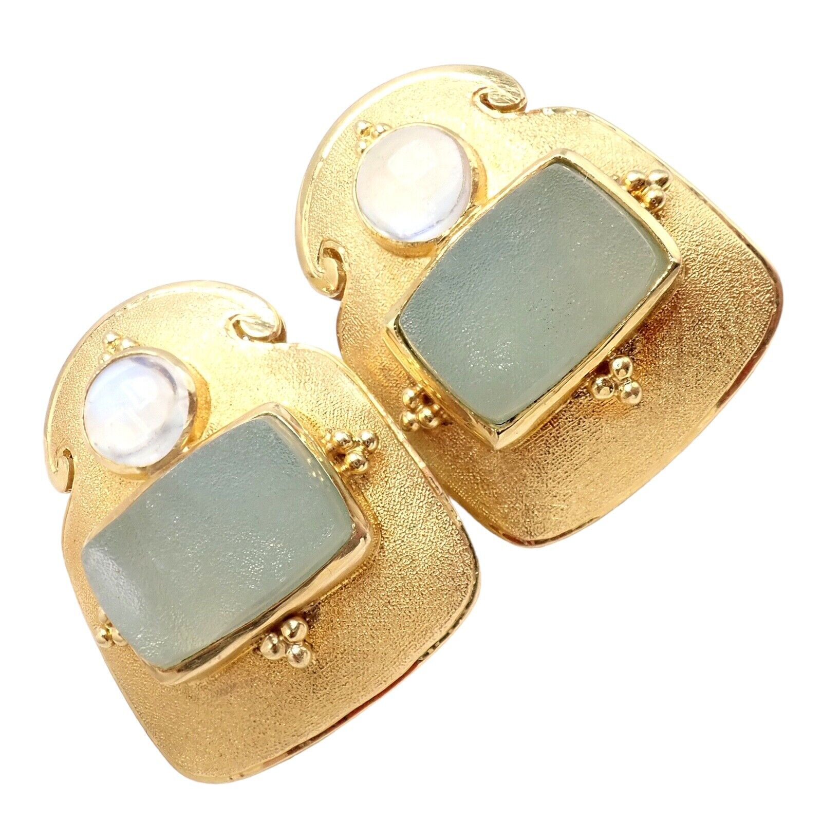 Exquisite Vintage Paula Crevoshay 18K Gold Smithsonite Moonstone Earrings - Unique Handcrafted Jewelry for Women | Perfect for Weddings, Anniversaries & Special Occasions