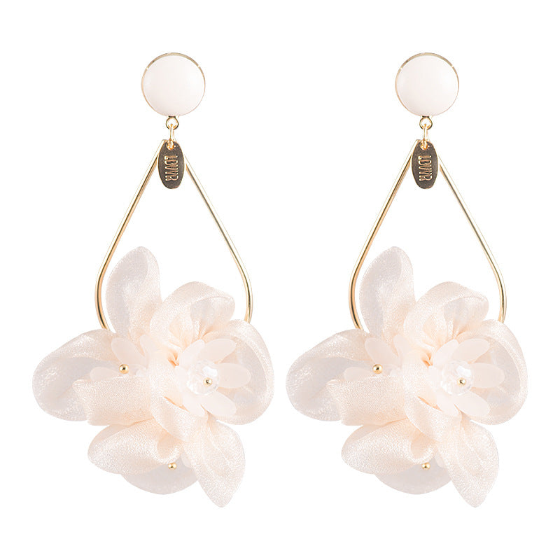 Large Flower Petal Chiffon Drop Earrings for Women | Elegant Bohemian Dangle Earrings HE5085 | Perfect for Weddings, Parties & Special Occasions