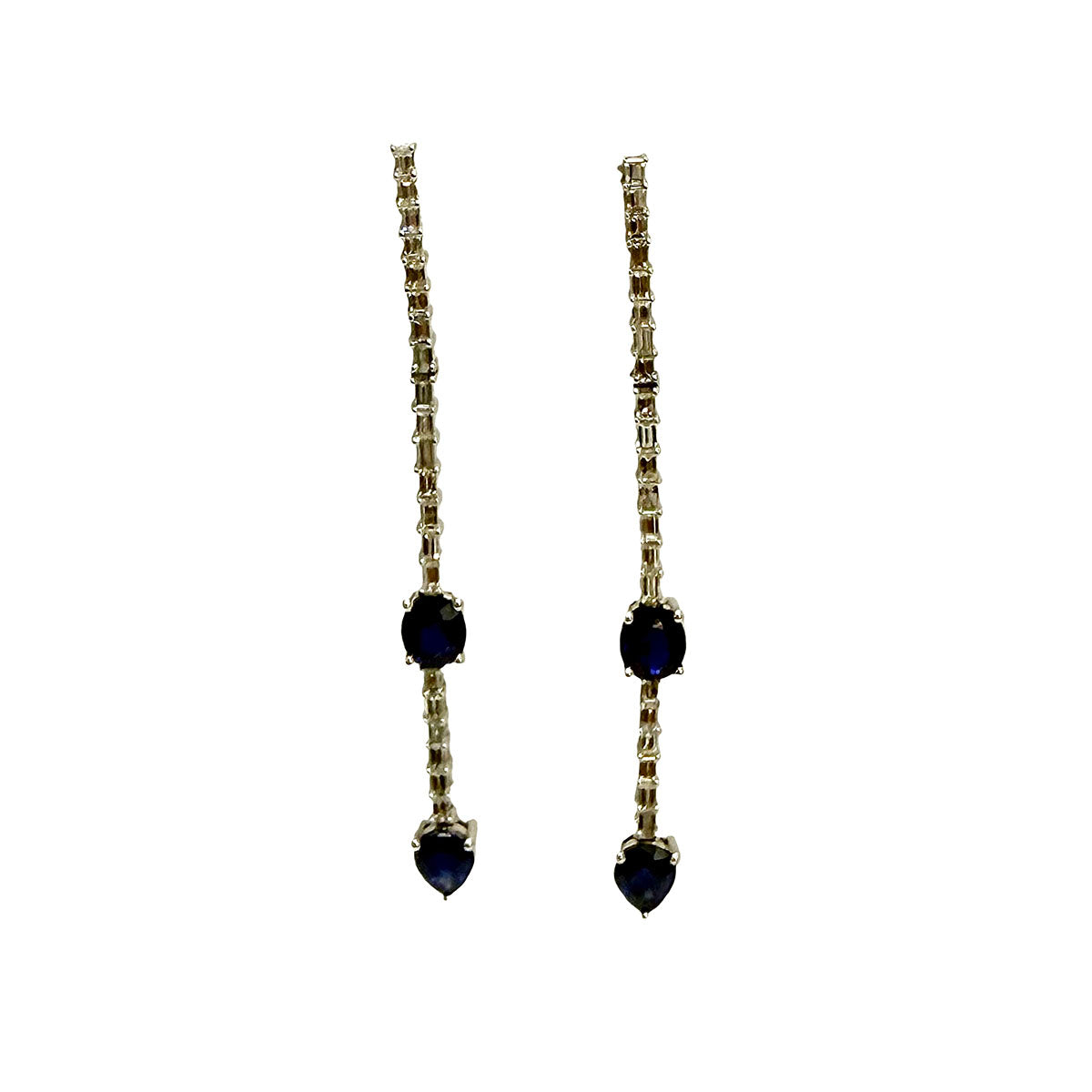 18K White Gold Diamond and Sapphire Drop Earrings for Women - Elegant Dangle Earrings for Wedding, Party & Special Occasions