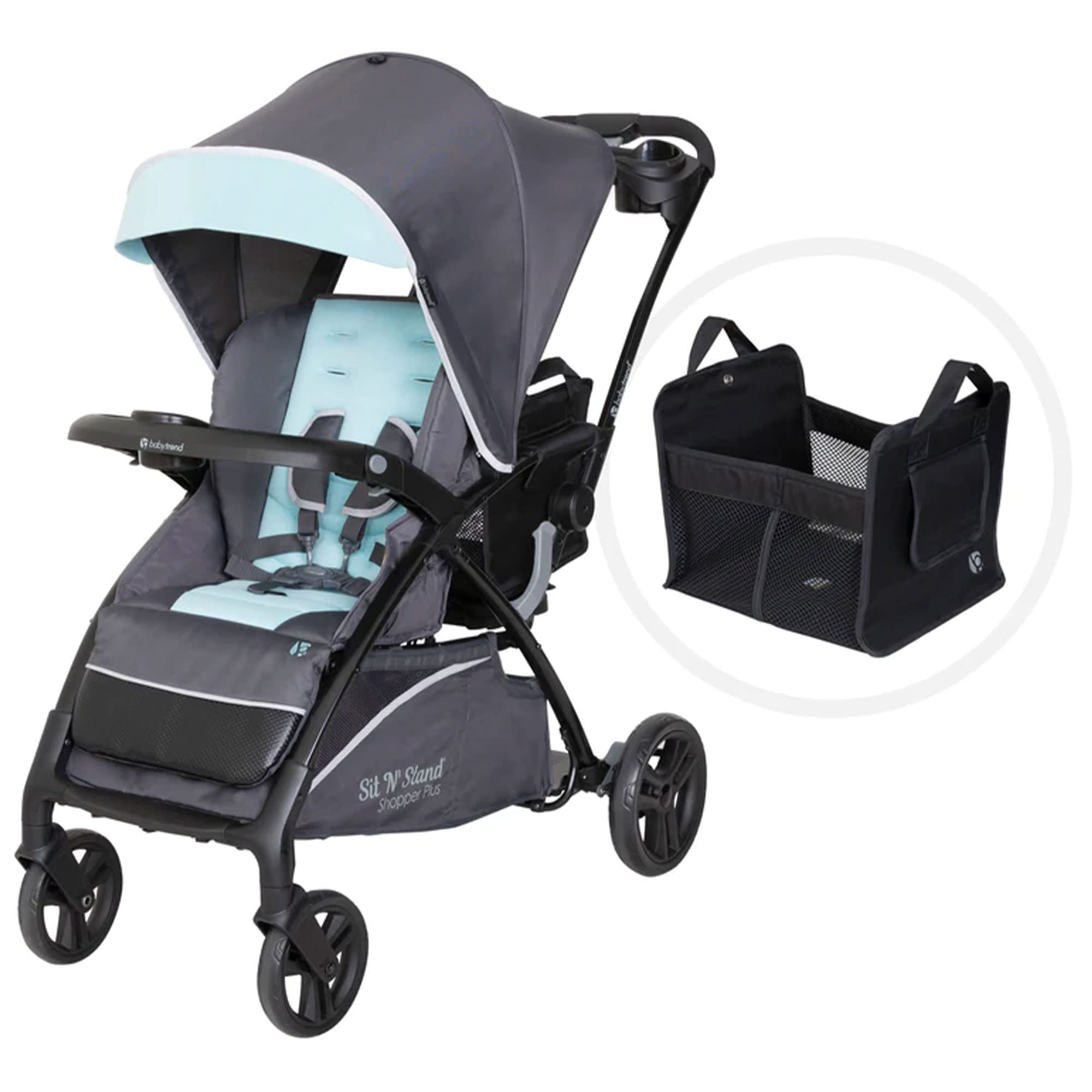 Baby Trend Sit N’ Stand® 5-in-1 Shopper Plus Stroller - Lightweight Convertible Double Stroller with Adjustable Seat & Canopy, Blue Mist | Perfect for Twins, Siblings & Shopping Trips
