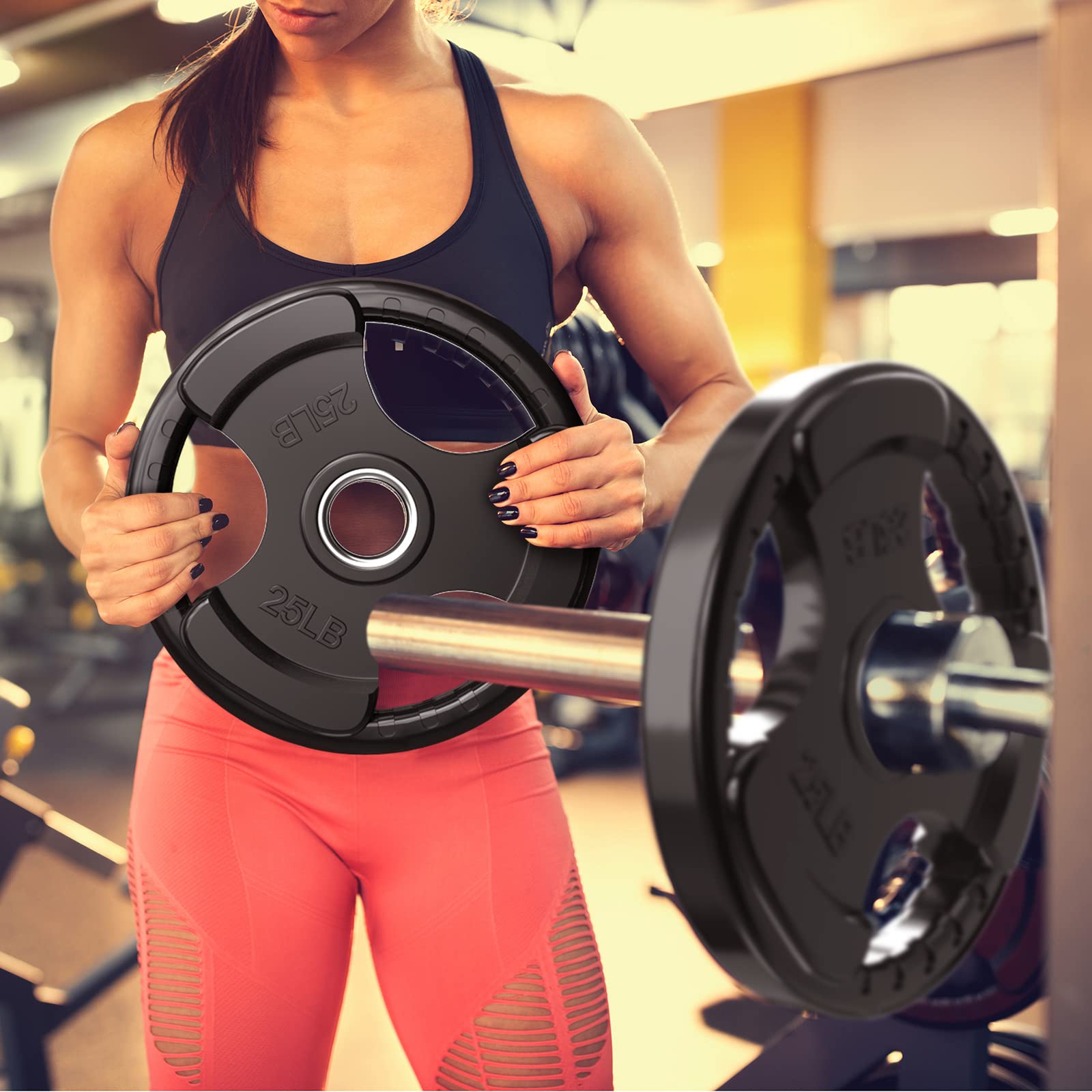 RitFit Olympic Rubber Grip Plates for Barbell - 2-Inch Weight Plates (2.5/5/10/25/35/45 LB) - Durable Home & Gym Weightlifting Equipment for Strength Training - Perfect for CrossFit, Powerlifting and Home Workouts