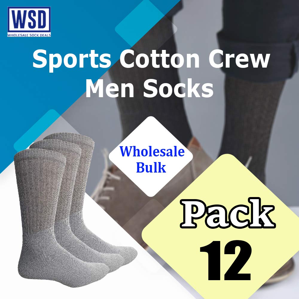 12 Pairs Men's Crew Socks Bulk Pack - Soft Cotton Comfort Socks for Men (Size 10-13) - Perfect for Work, Sports & Everyday Wear