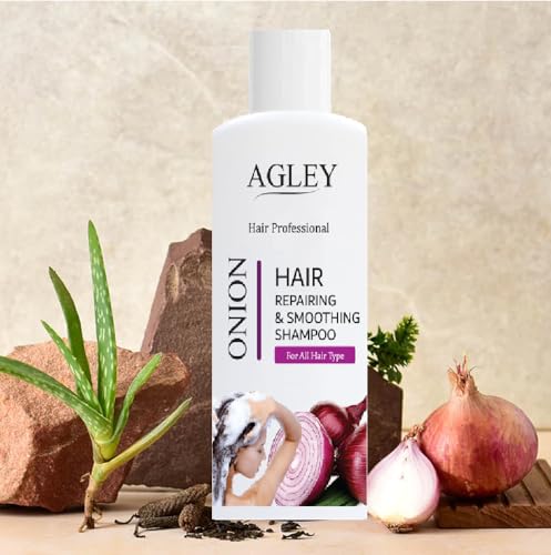 AGLEY Onion Hair Shampoo for Smooth Shiny Hair & Hair Growth - 200ml Sulfate-Free Formula for Damaged Hair Repair - Perfect for Daily Use at Home & Salon