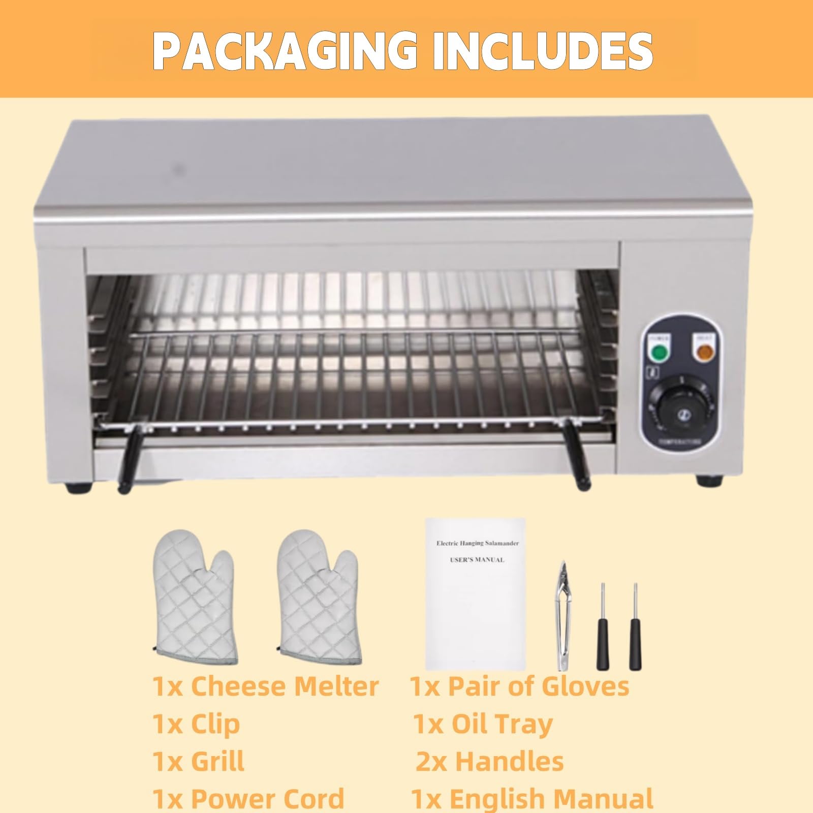Commercial Electric Cheese Melt Oven - 110V 2000W Stainless Steel Cheese Warmer with 120-570°F Temperature Control - Perfect for Melting Cheese, Grilling Sandwiches, Cooking Steaks & Meats - Ideal for Restaurants, Food Trucks & Home Kitchens (White)