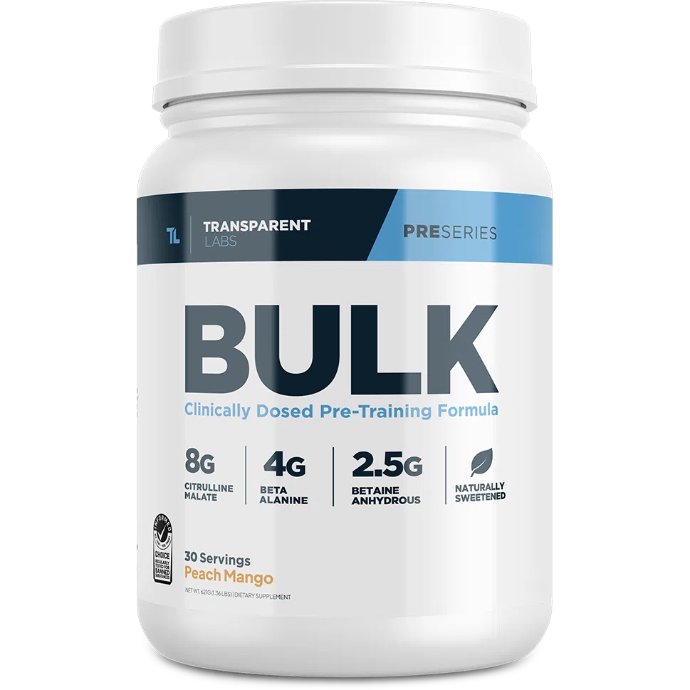 Transparent Labs BULK Clinically Dosed Pre-Workout Supplement - Boost Energy, Focus & Performance for Gym & Fitness Training