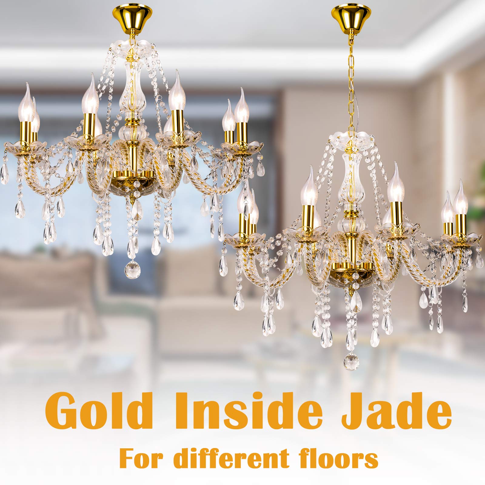 K9 Crystal Chandelier Lighting - 8-Light Pendant Ceiling Fixture for Dining Room, Living Room, Bedroom & Hallway - Elegant Home Decor with 8 Bulbs - Perfect for Weddings, Parties & Luxury Interior Design