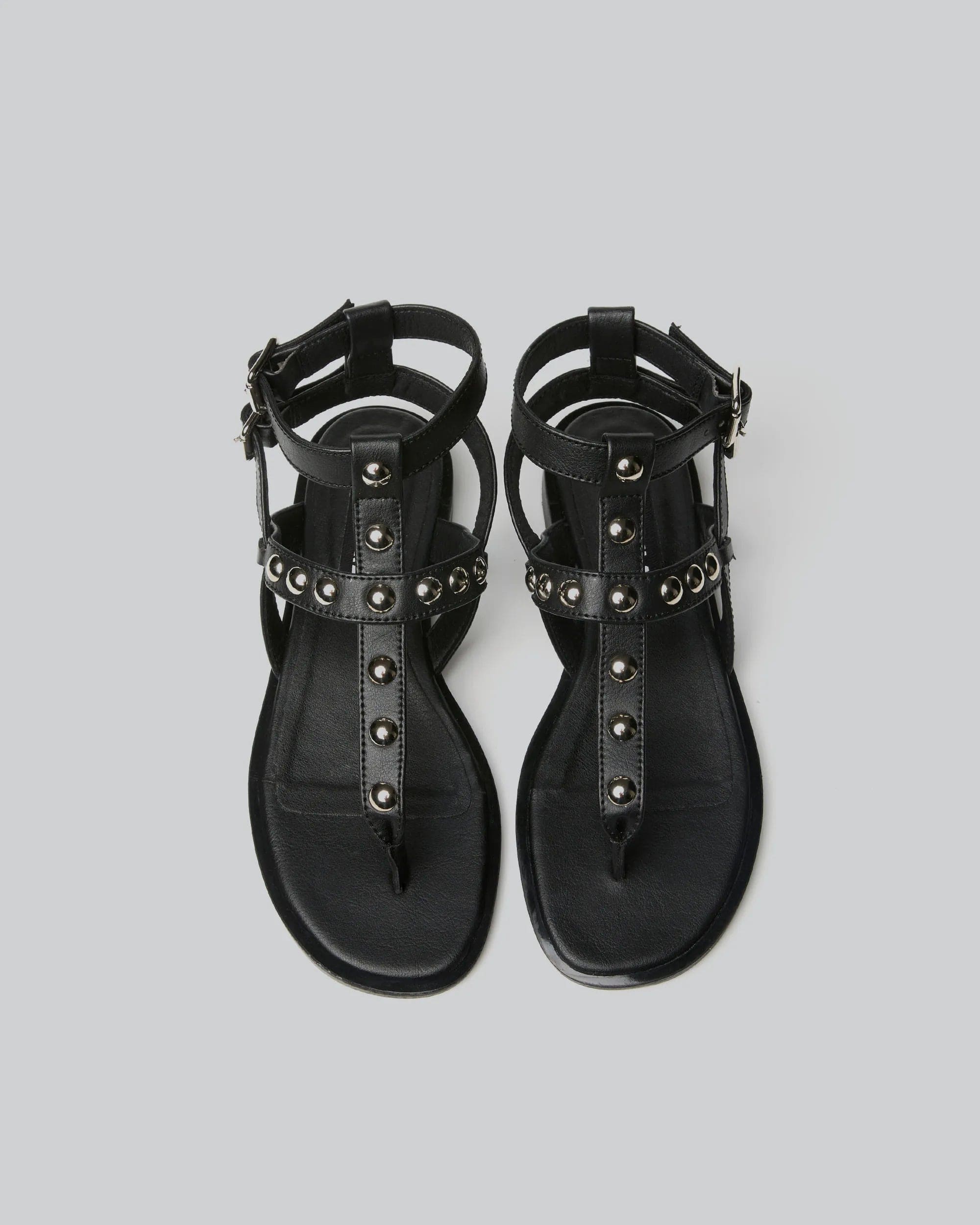 Vegan Grape Leather Gladiator Sandals for Women - Black | Eco-Friendly Fashion Footwear for Summer Outfits & Casual Wear