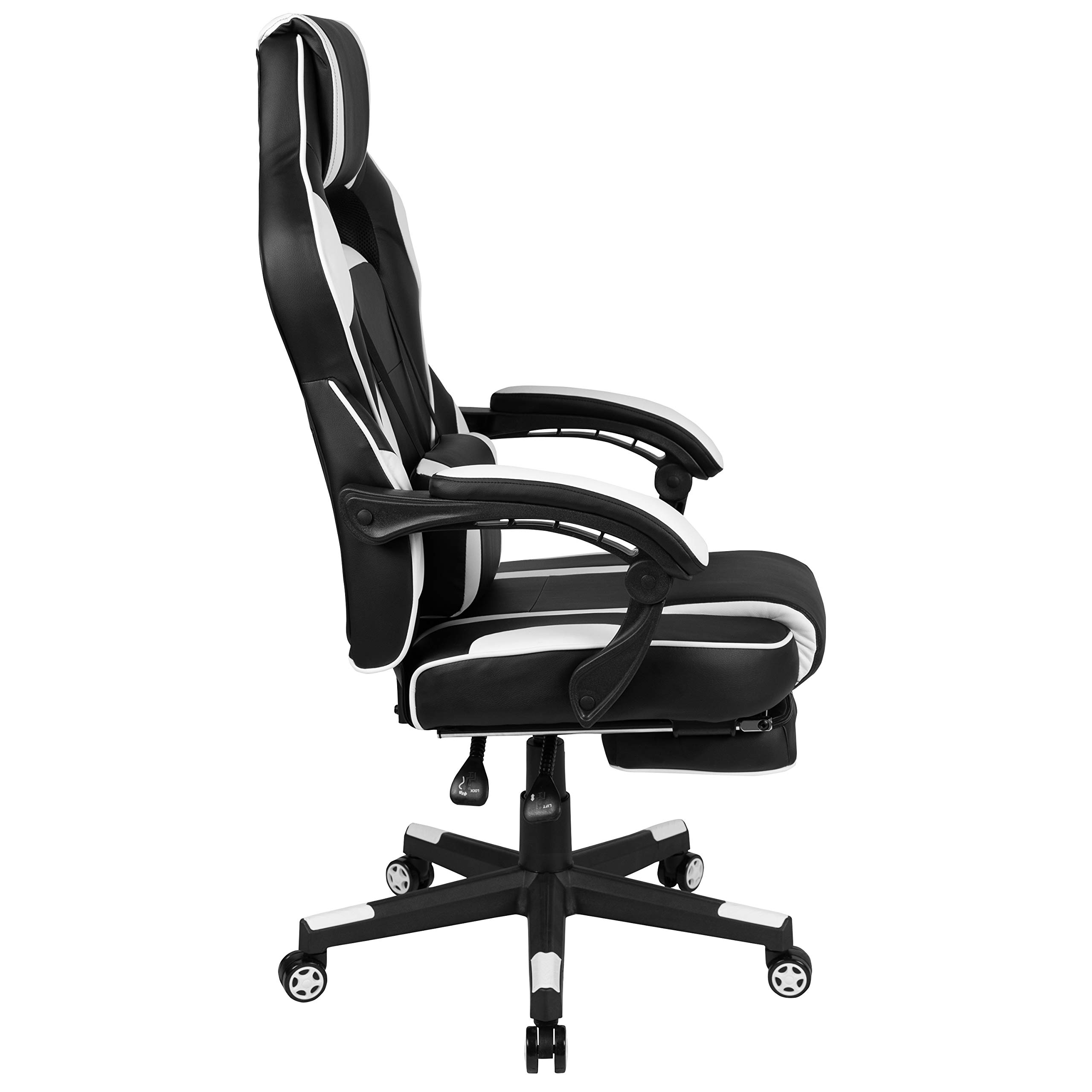 EMMA + OLIVER White Ergonomic Gaming Chair with Adjustable Reclining Back, Armrests, Footrest & Massage Lumbar Support - Perfect for PC Gaming, Office Work & Home Relaxation