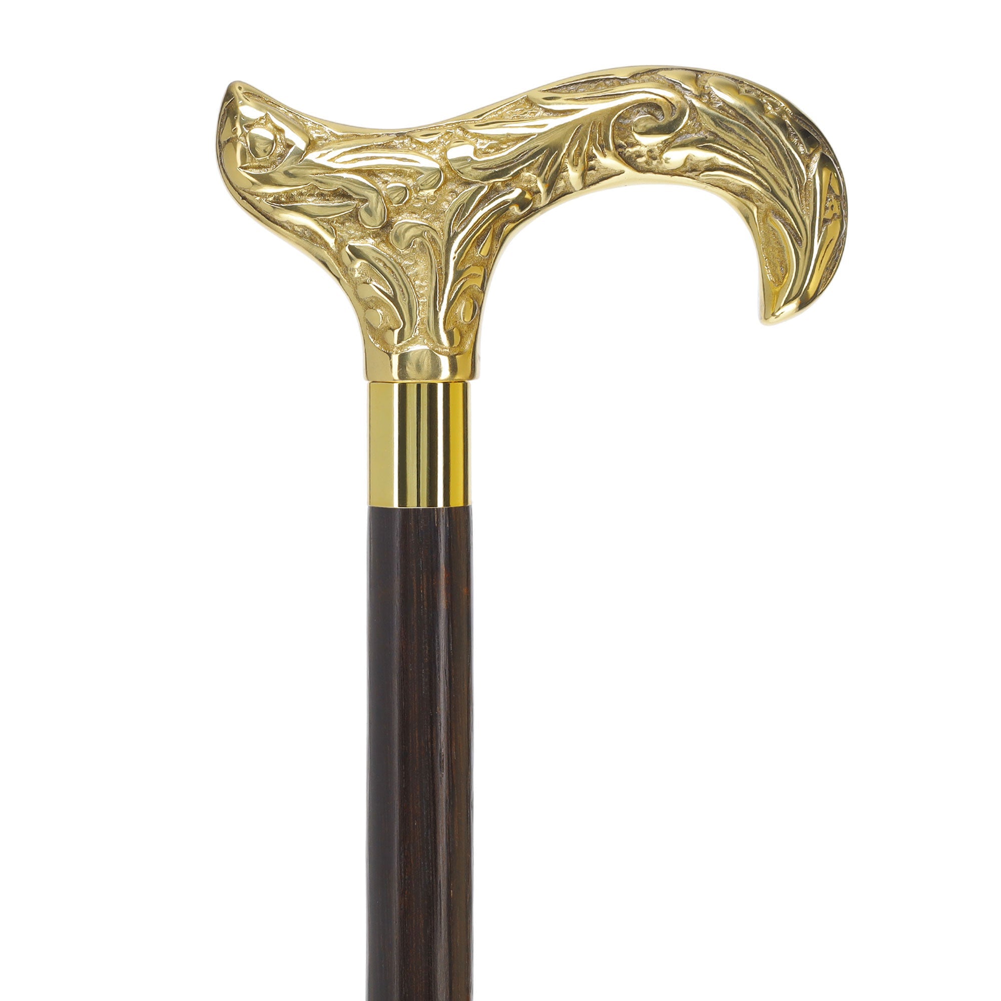 Premium Brass Derby Handle Walking Cane with Brown Beechwood Shaft & Gold Aluminum Collar - V2112 - Scratch & Dent Discount - Ideal for Seniors, Hiking & Fashion Accessories