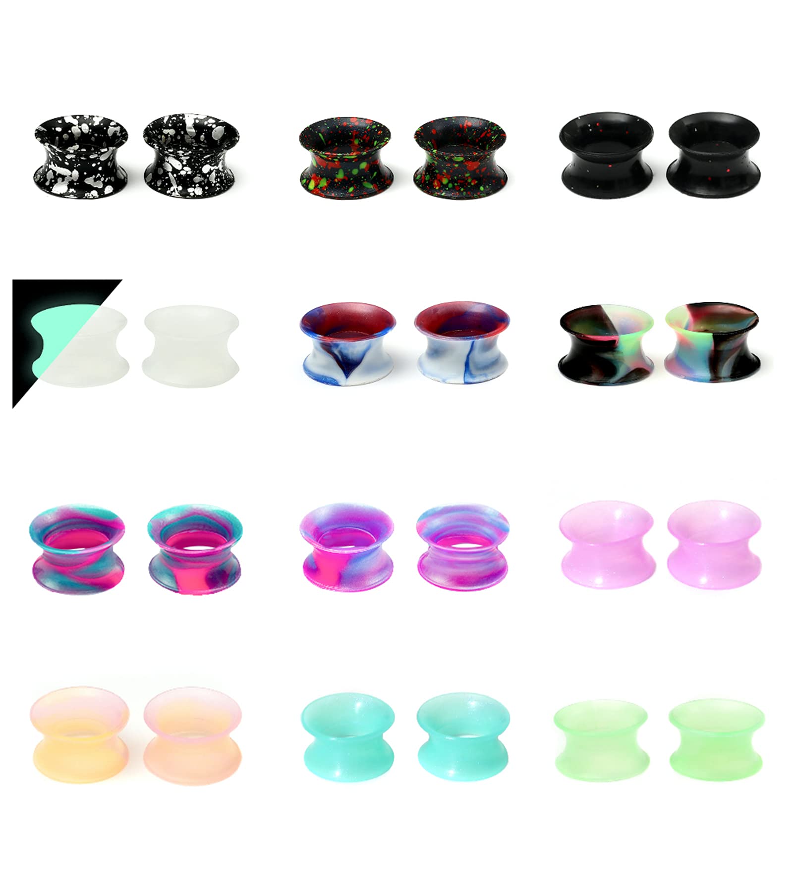 12pcs Double Flared Hollow Silicone Ear Tunnels Plugs Piercing Set - 8g to 40mm Stretching Gauges for Men & Women - Perfect for Body Jewelry and Stretched Ears Fashion