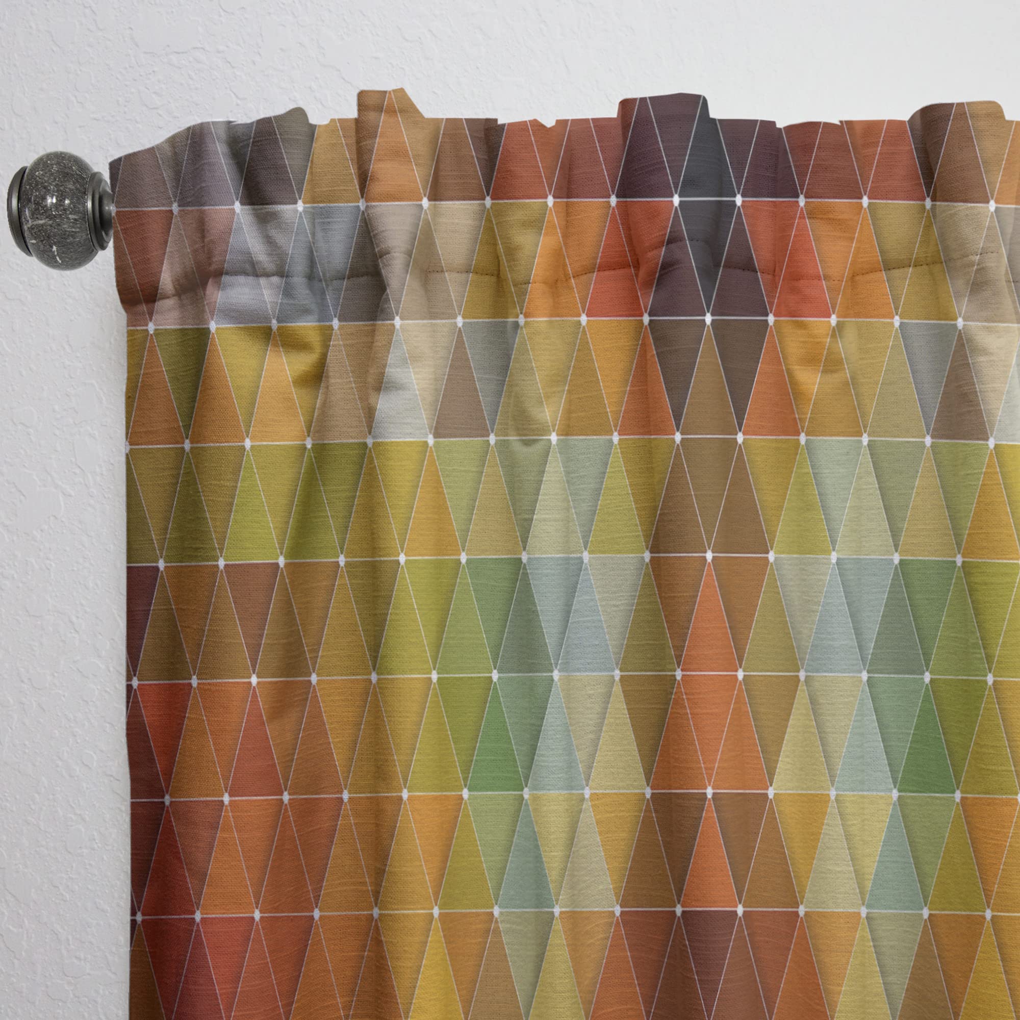 DesignQ Geometric Triangle Pattern Curtains - Red, Gray & Green Thermal Insulated Drapes for Bedroom & Living Room - Single Panel 52x120 Inches - Perfect for Modern Home Decor & Sunlight Control
