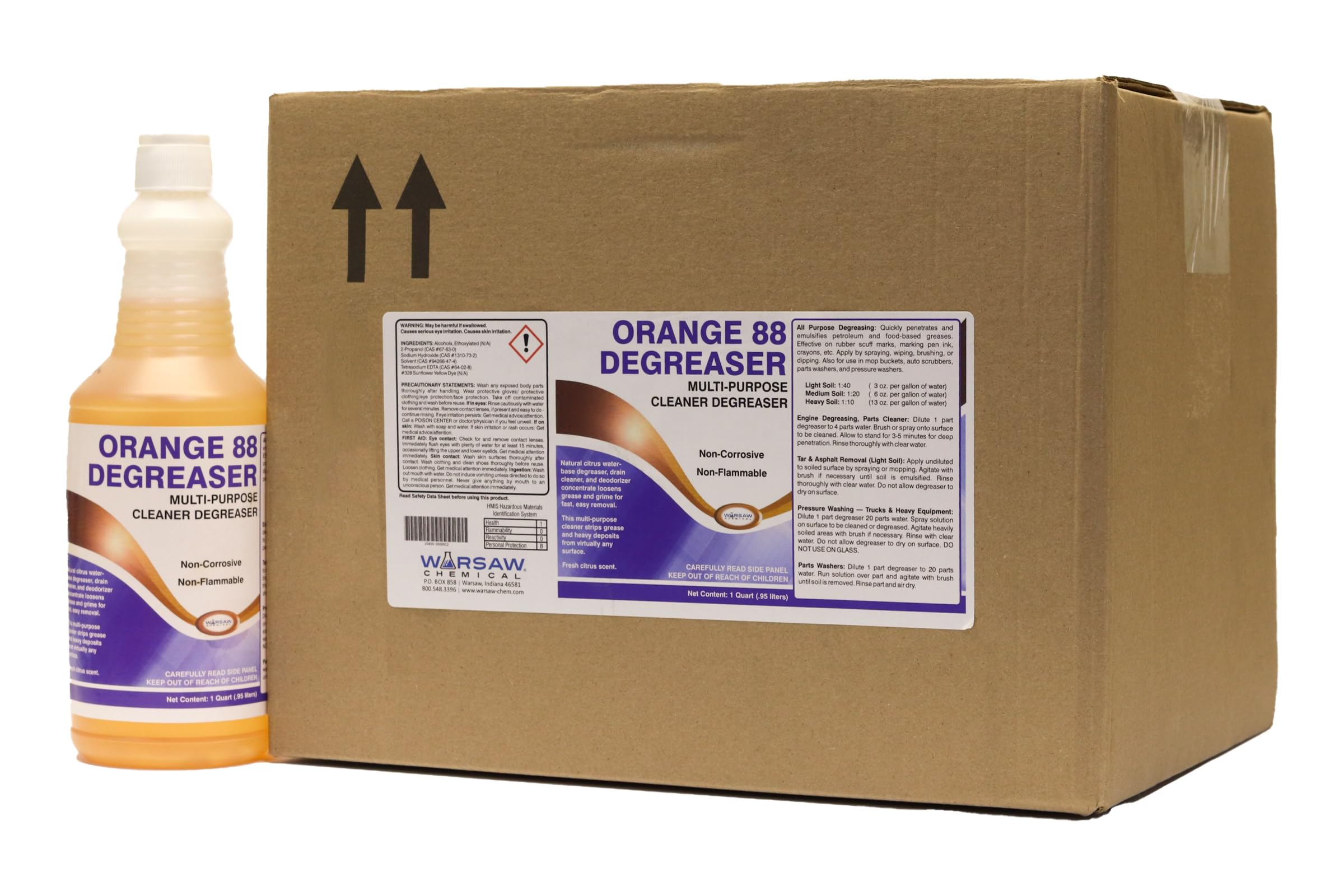 DENCO DISTRIBUTING Warsaw Orange 88 Heavy Duty Degreaser - Industrial Strength Cleaner (12 Quart Bottles per Case) - Perfect for Garage, Workshop, Factory & Commercial Kitchen Deep Cleaning
