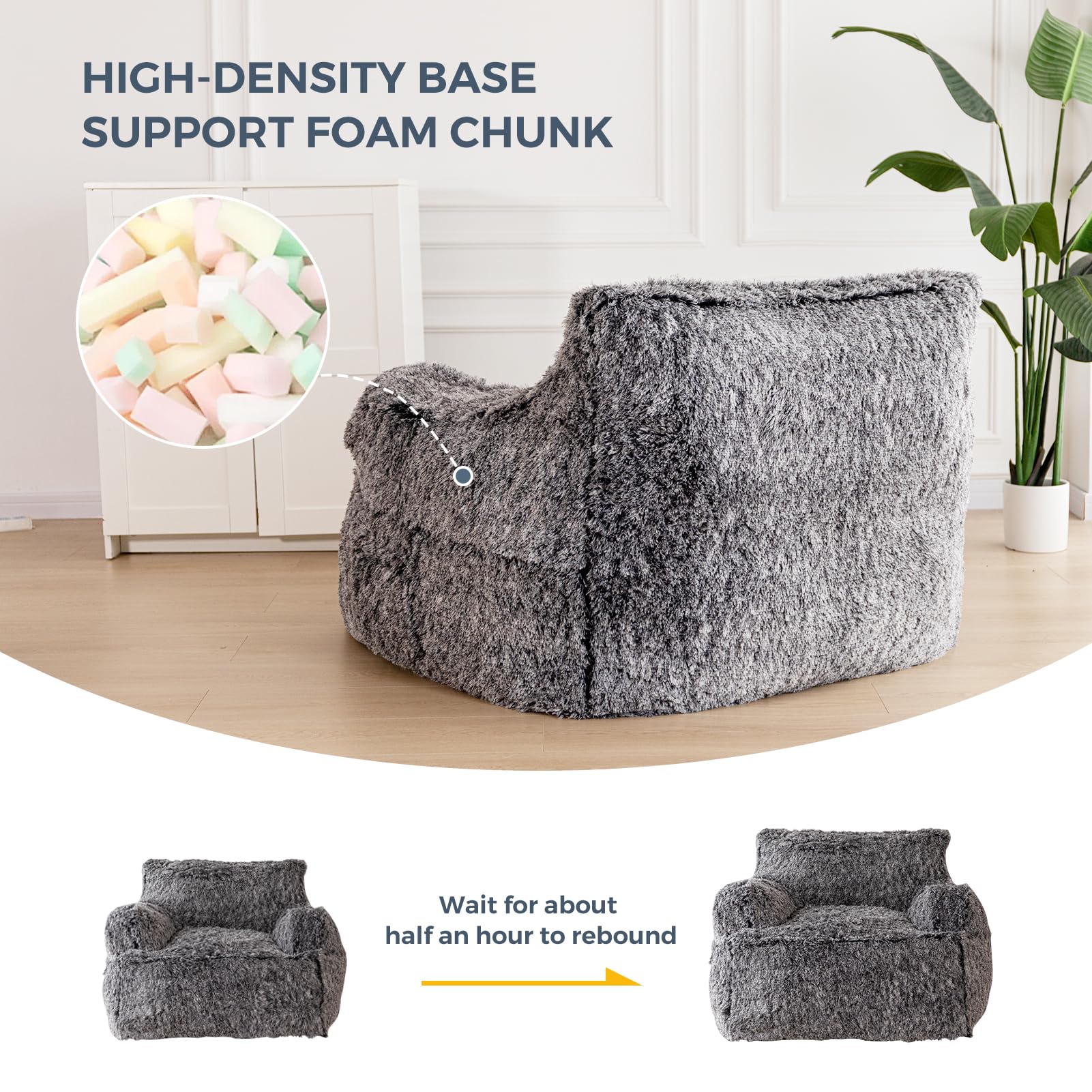 MAXYOYO Giant Bean Bag Chair - Ultra Soft Faux Fur Oversized Bean Bag Couch for Adults & Teens - Black - Perfect for Living Room, Bedroom, Dorm or Game Room Relaxation