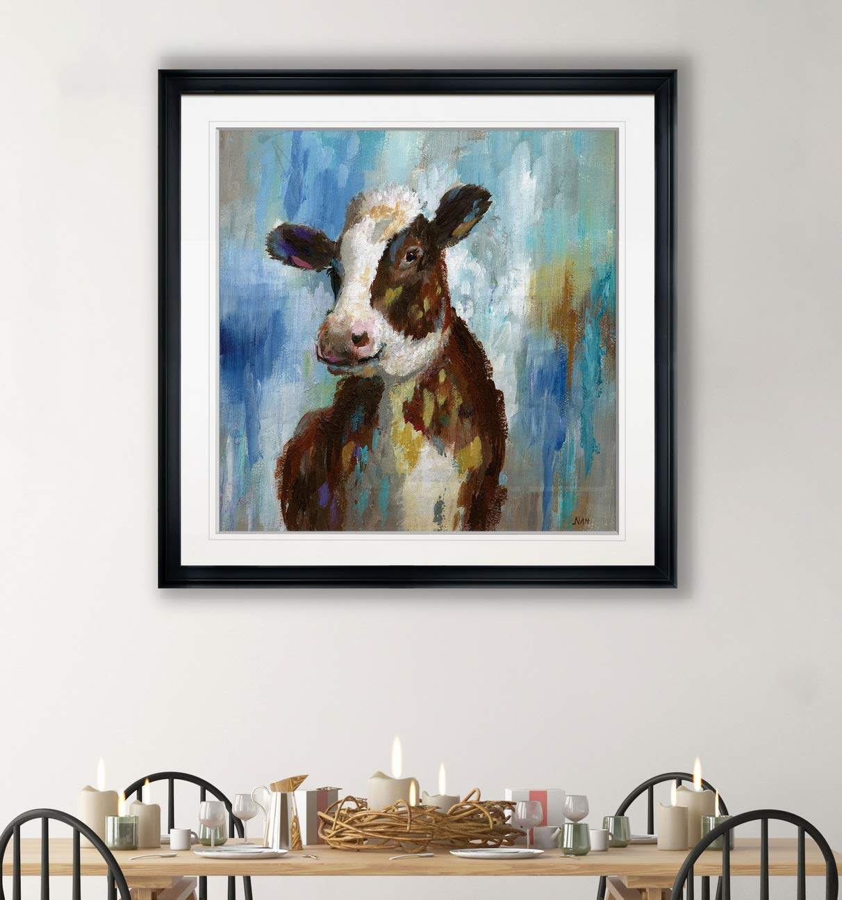 Nan Nursery Spring Calf Animal Wall Art - 32x32 Inch Abstract Canvas Painting for Kids Room Decor, Black Giclee Print | Perfect for Nursery, Playroom & Children's Bedroom Wall Decor