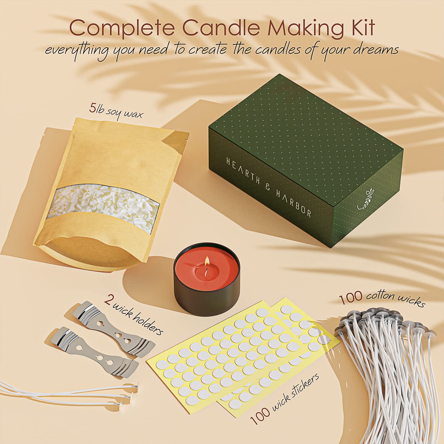Premium Soy Wax Flakes for Candle Making - 5 lb Natural Soy Candle Wax with 100 Cotton Wicks, Wick Stickers & 2 Centering Devices - Perfect for DIY Home Candles, Gifts & Aromatherapy
