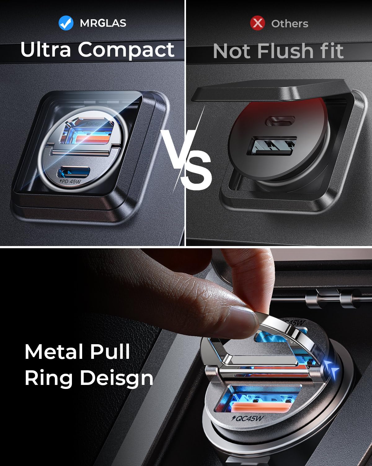 MRGLAS 90W USB C Car Charger Fast Charging - All Metal Dual Port PD45W & QC3.0 Car Adapter for iPhone 16 Pro Max/15/14, iPad, Samsung S25/S24 Ultra - Perfect for Road Trips & Long Commutes