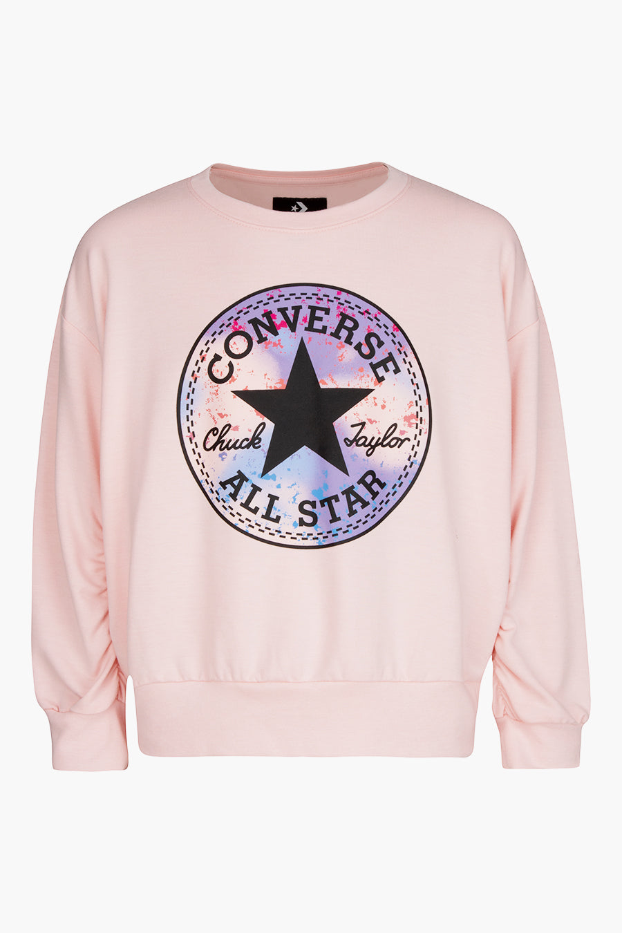Converse Kids Chuck Patch Boxy Sweatshirt - Storm Pink | Cute Casual Pullover for Boys & Girls | Perfect for School, Playdates & Everyday Wear
