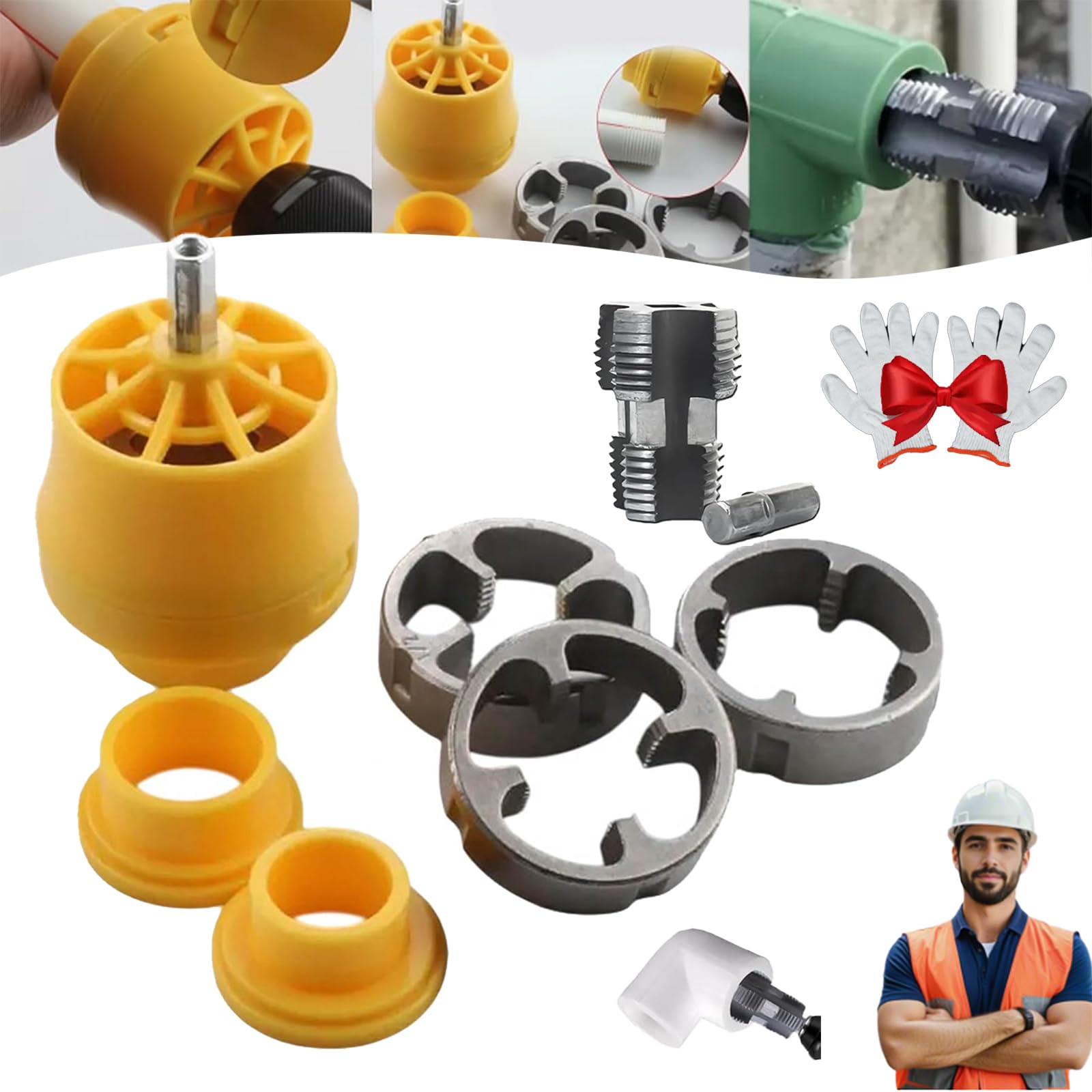 Electric Drill PVC Pipe Threader Kit with 3 Die Sizes - Compatible with Most Electric Drills - PVC Pipe Threading Tool for Plumbing, DIY & Home Improvement Projects